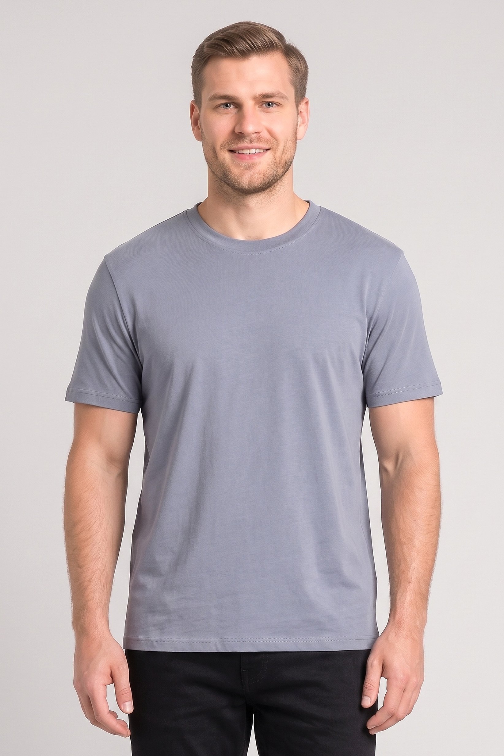 Men Crew Neck Short Sleeve Plain T-Shirt, Slate Grey
