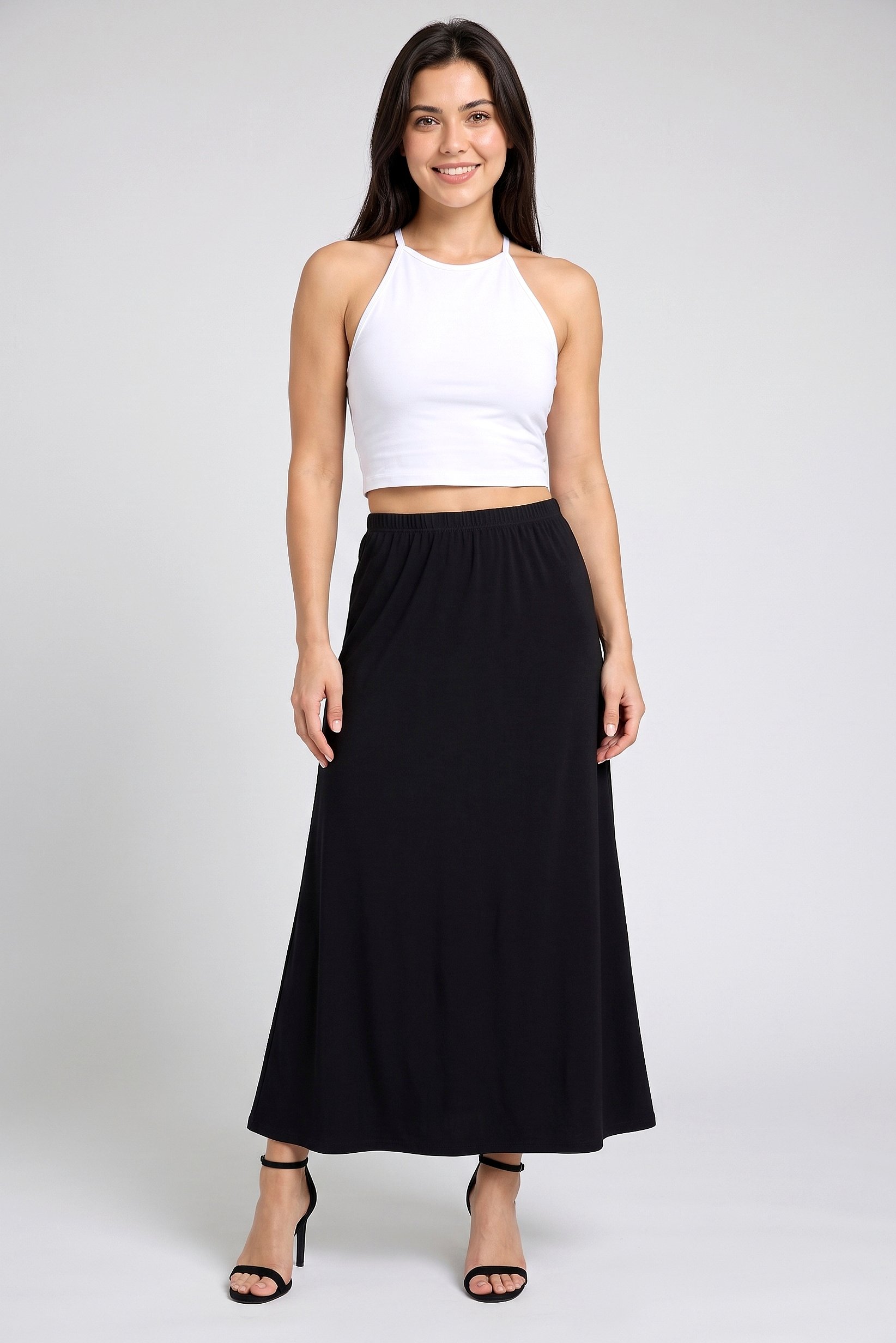 Women Plain Maxi Skirt, Black