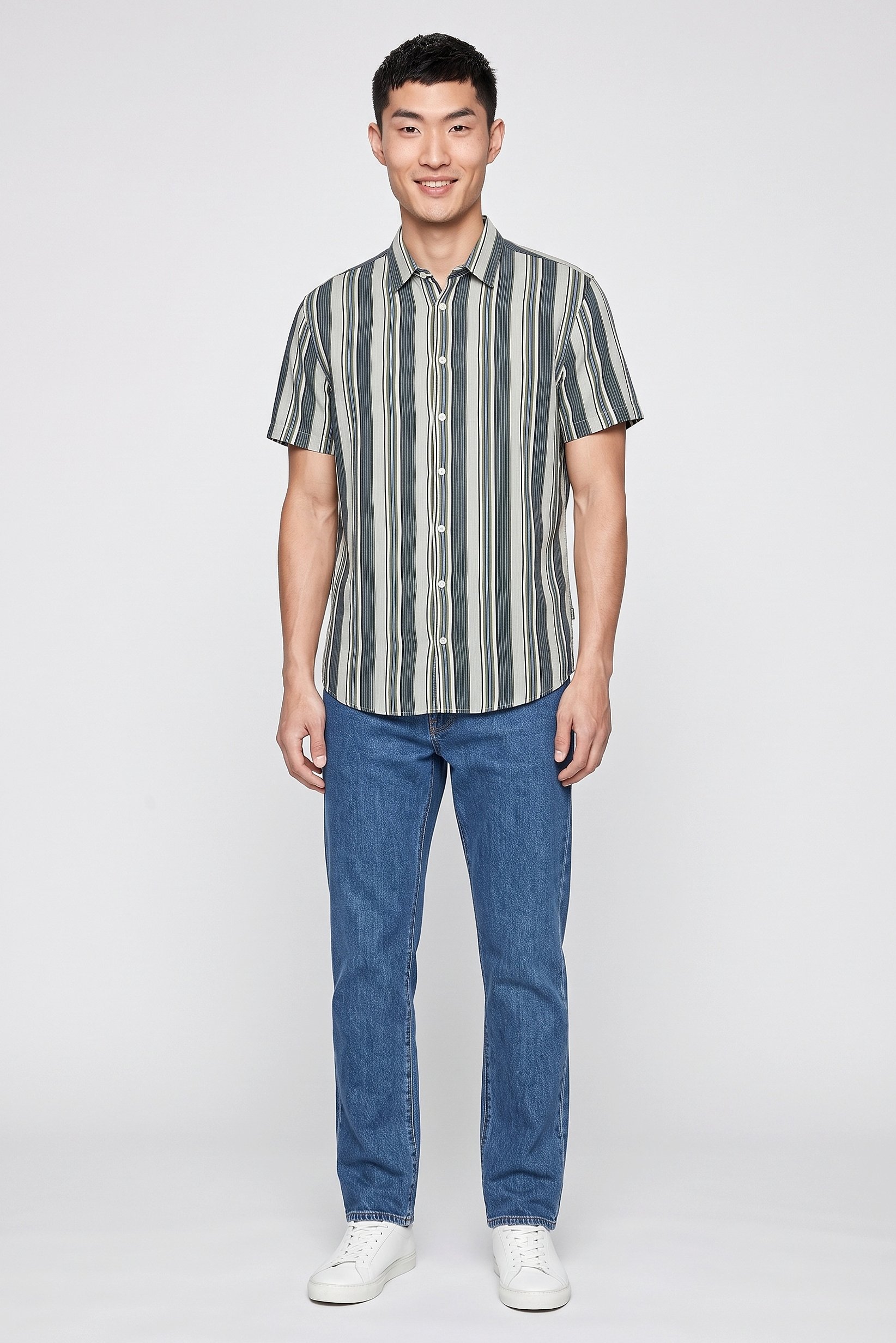Men Regular Fit Stripe Short Sleeve Casual Shirt, Multicolor