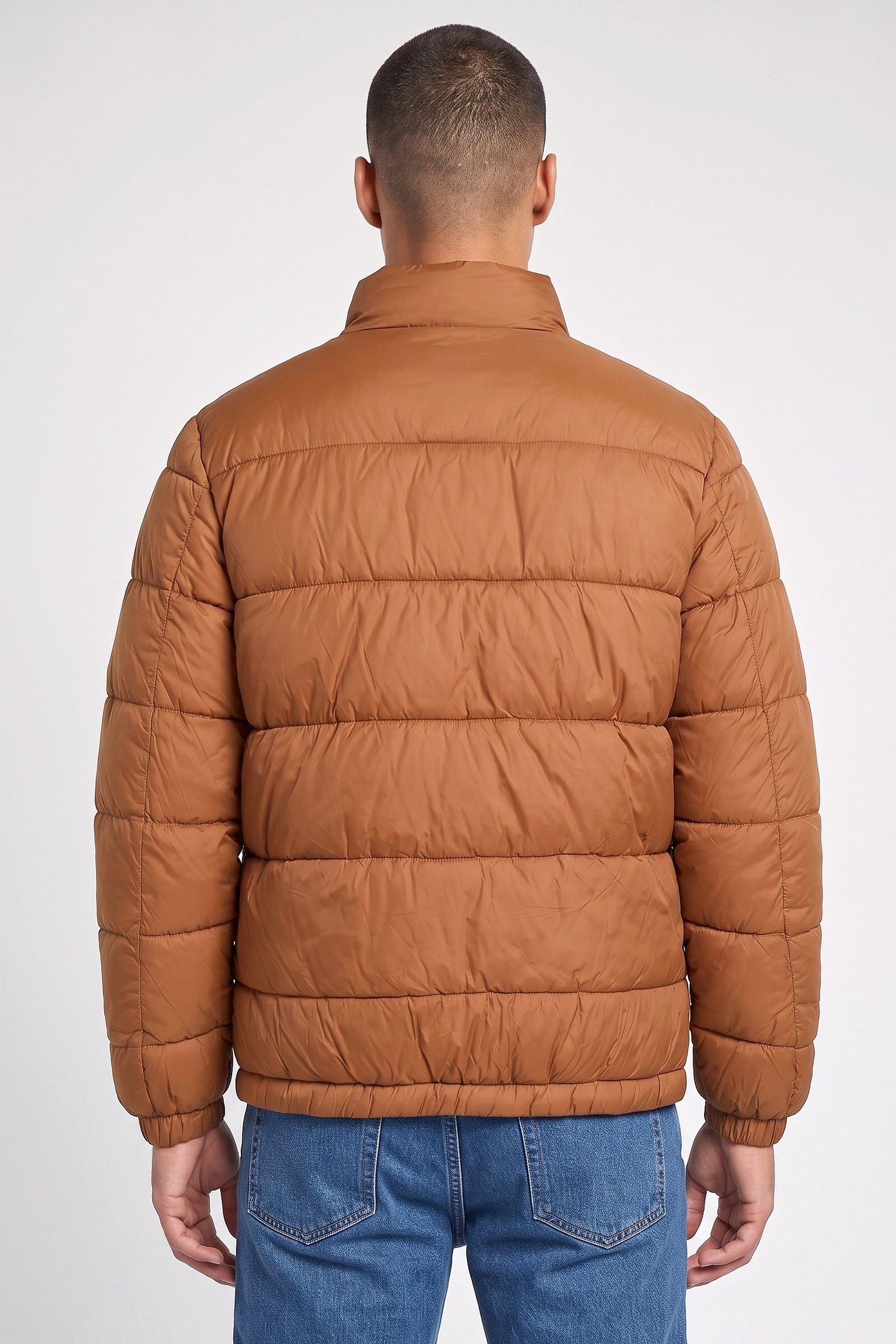 Men Quilted Puffer Jacket, Brown