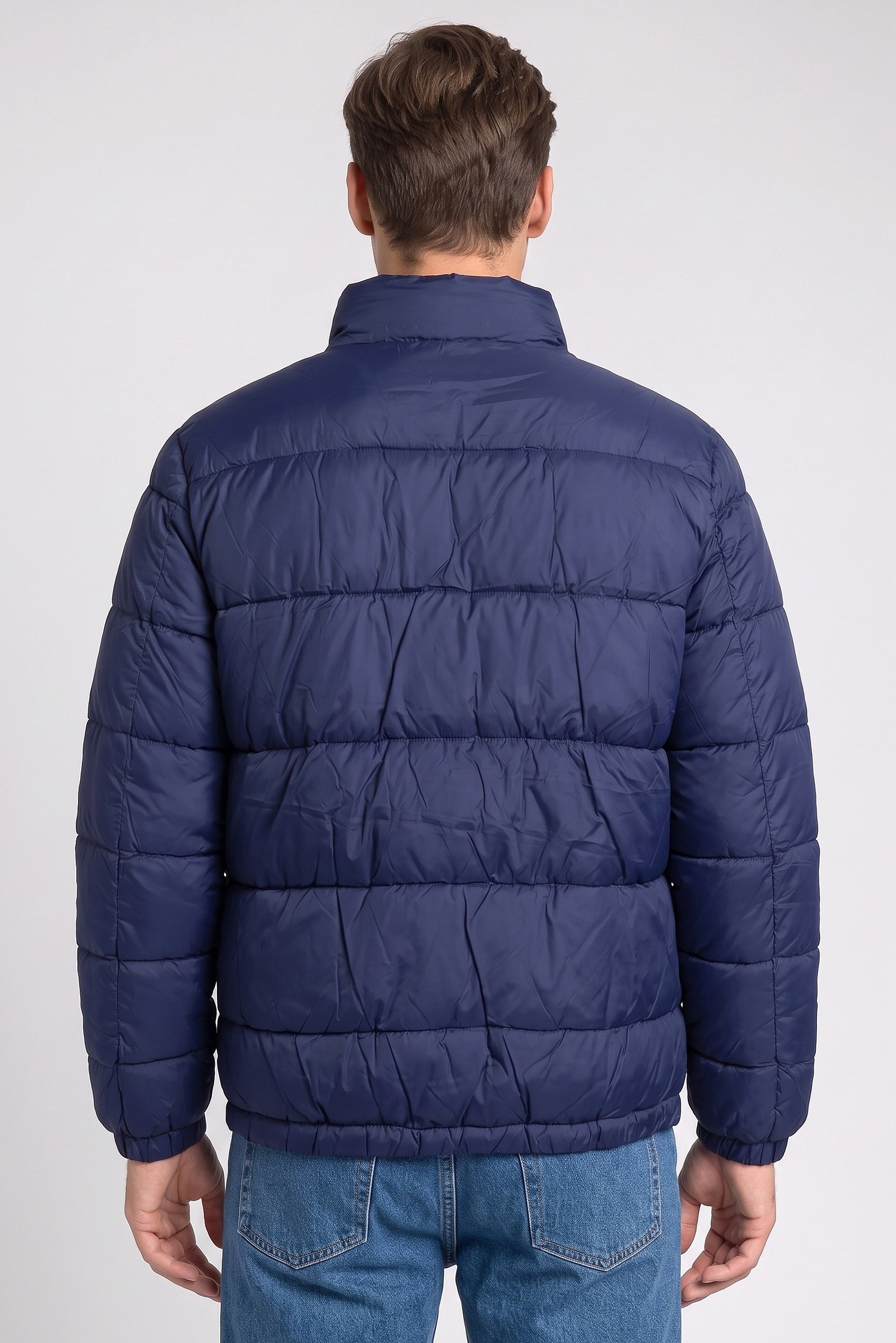 Men Quilted Puffer Jacket, Navy Blue