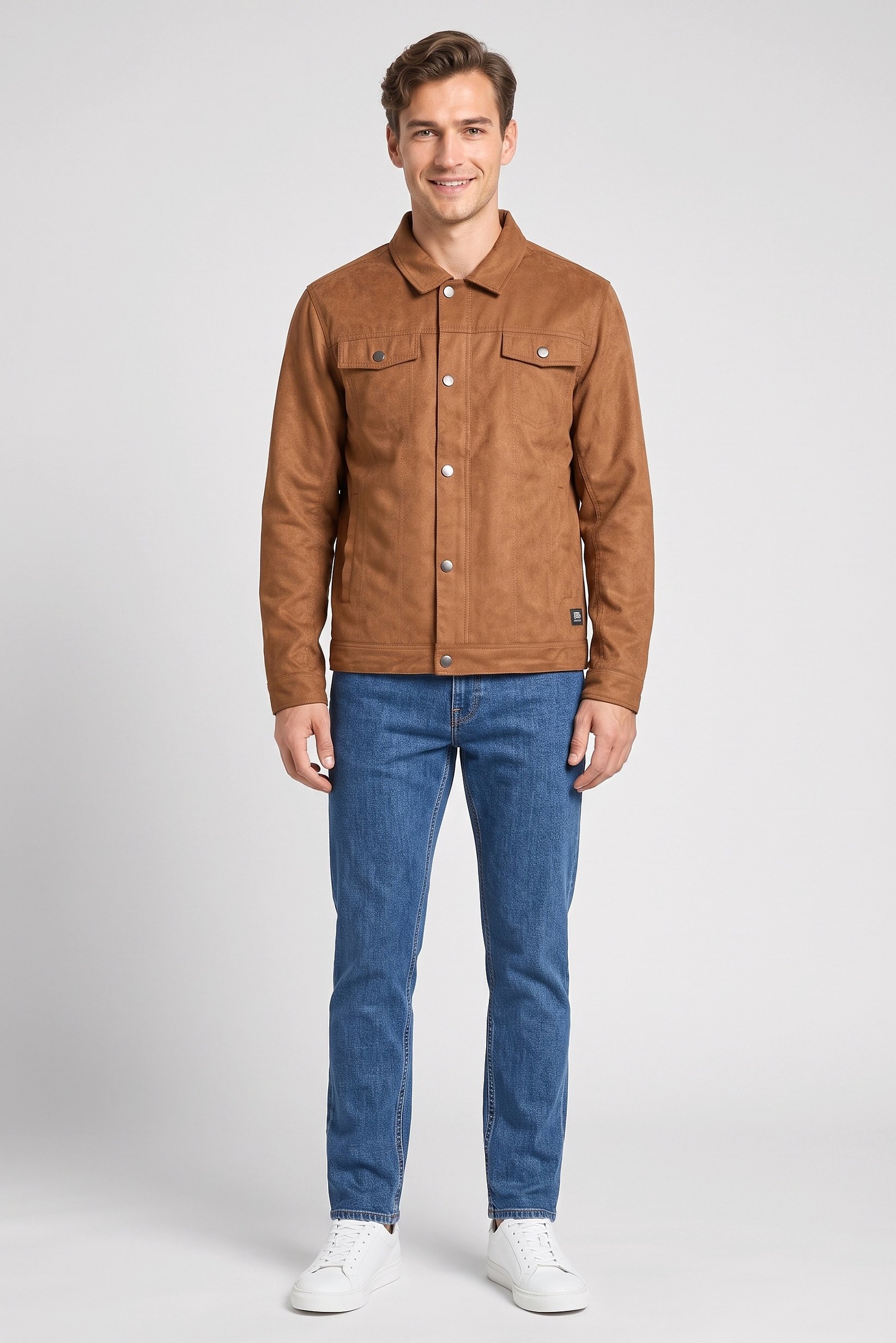 Men Textured Jacket Shirt, Brown