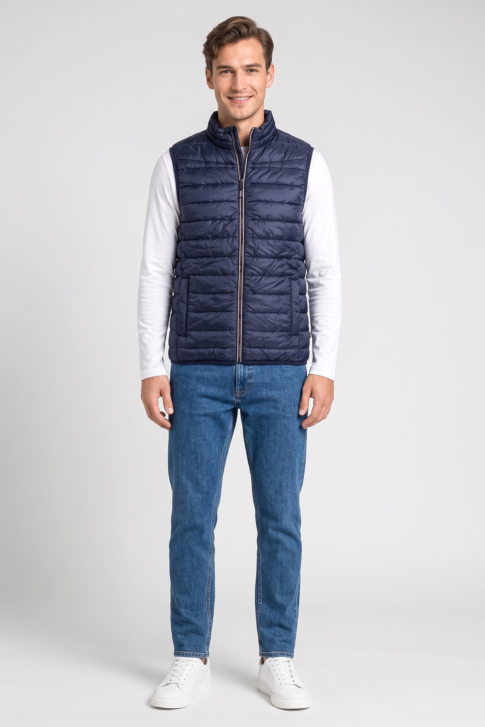 Men Quilted Puffer Vest Jacket, Navy