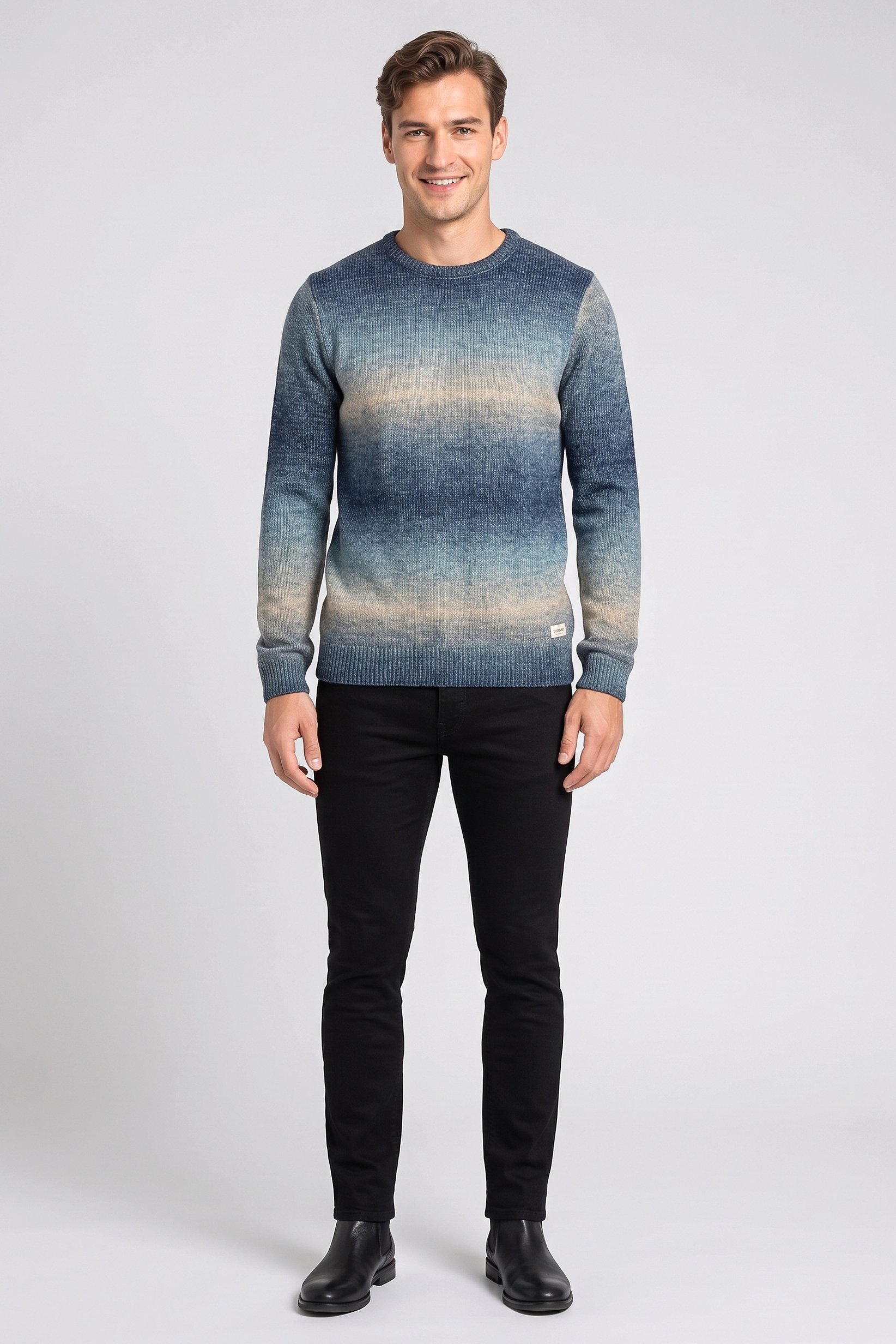 Men Crew Neck Knitted Sweater, Multicolor
