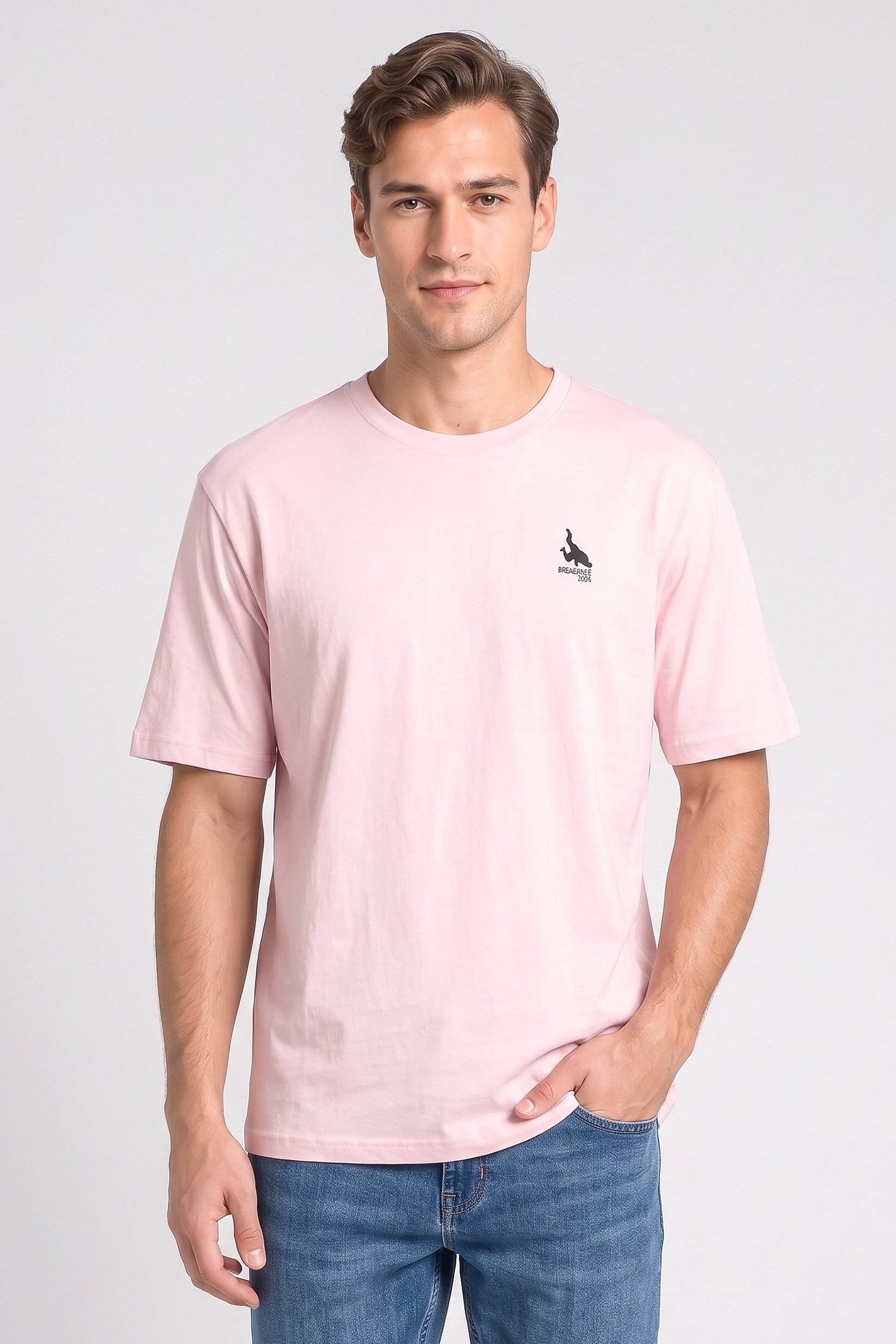 Men Crew Neck Short Sleeve Graphic Print T-Shirt, Pink