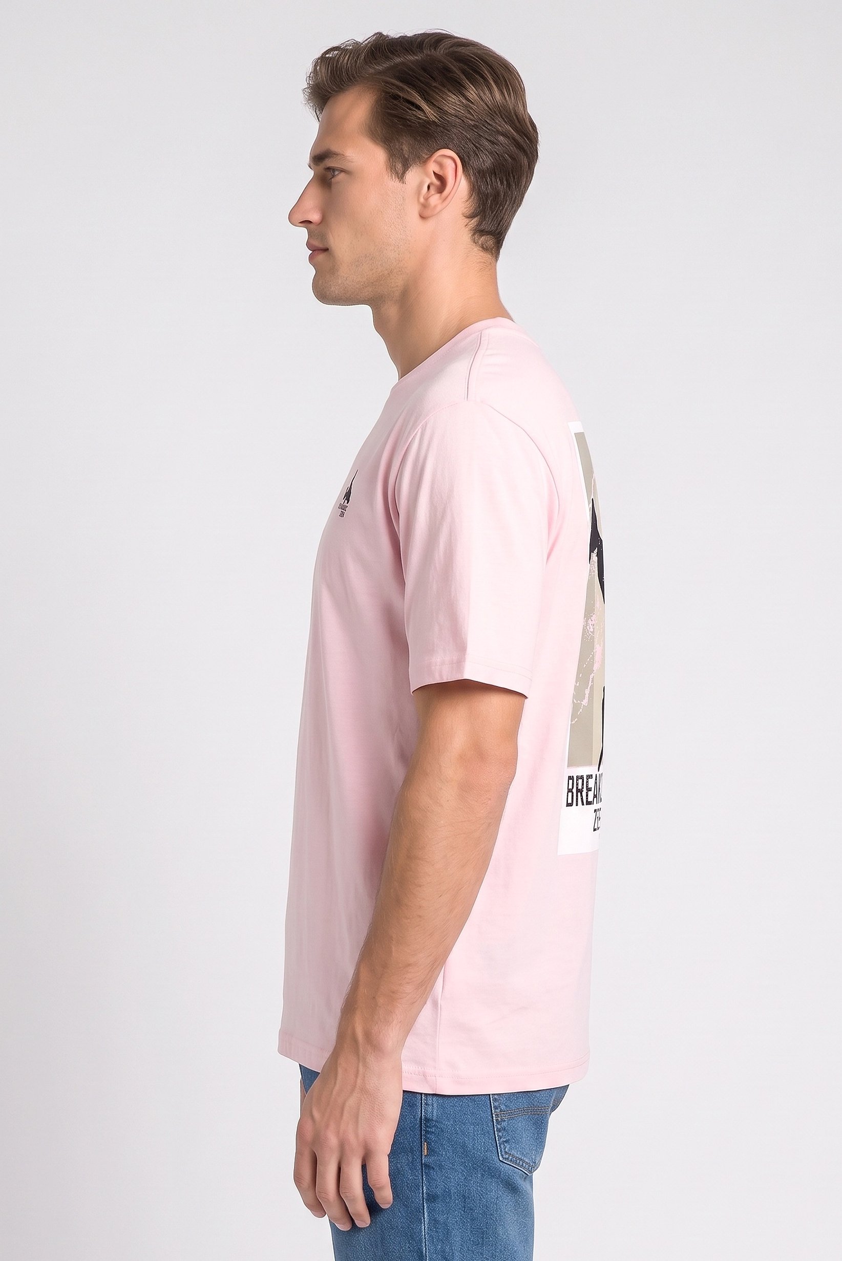 Men Crew Neck Short Sleeve Graphic Print T-Shirt, Pink