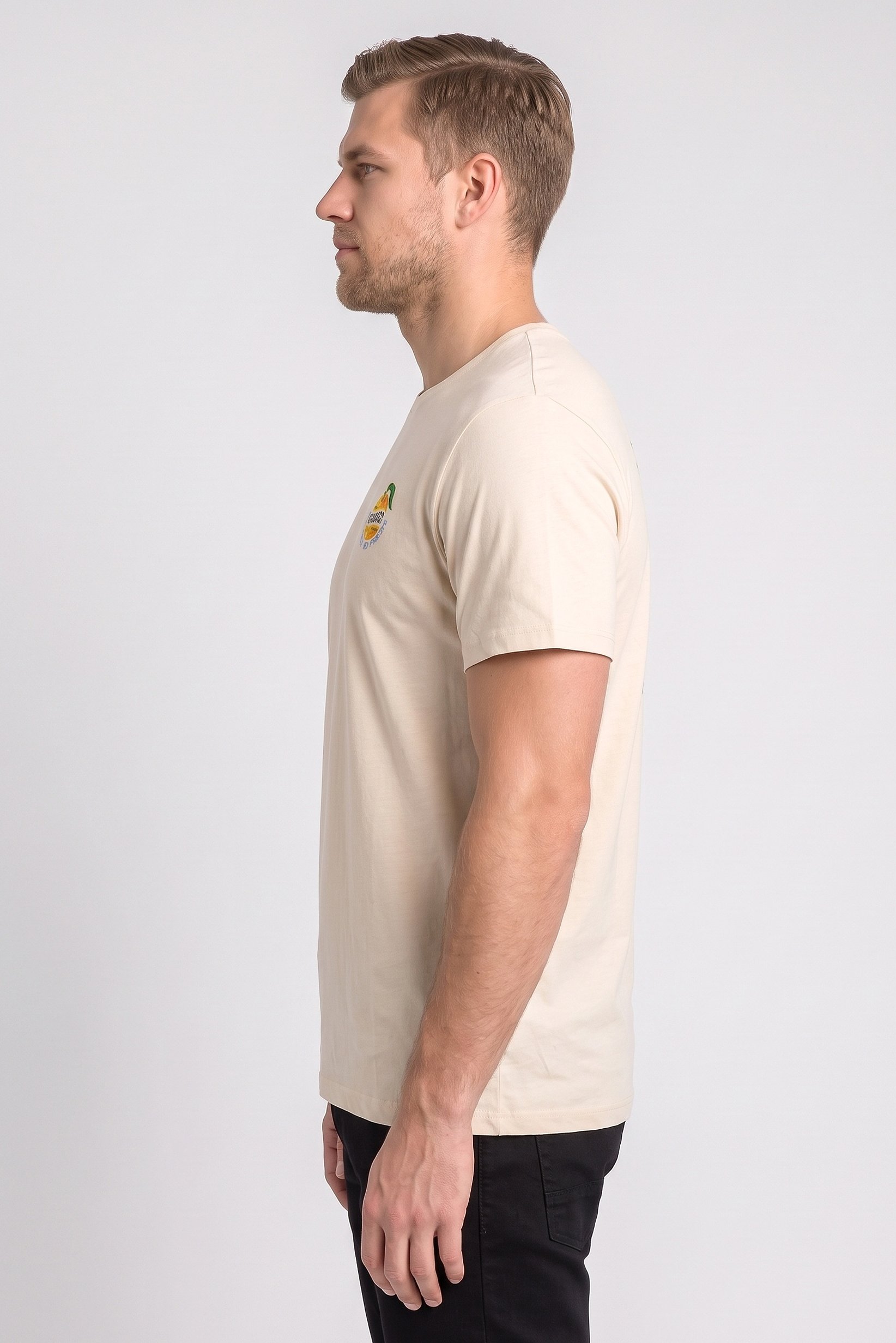 Men Crew Neck Short Sleeve Graphic Print  T-Shirt, Beige