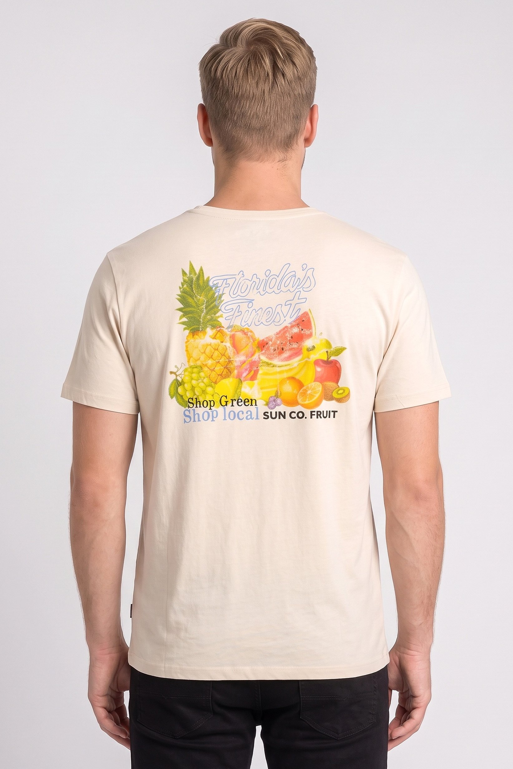Men Crew Neck Short Sleeve Graphic Print  T-Shirt, Beige