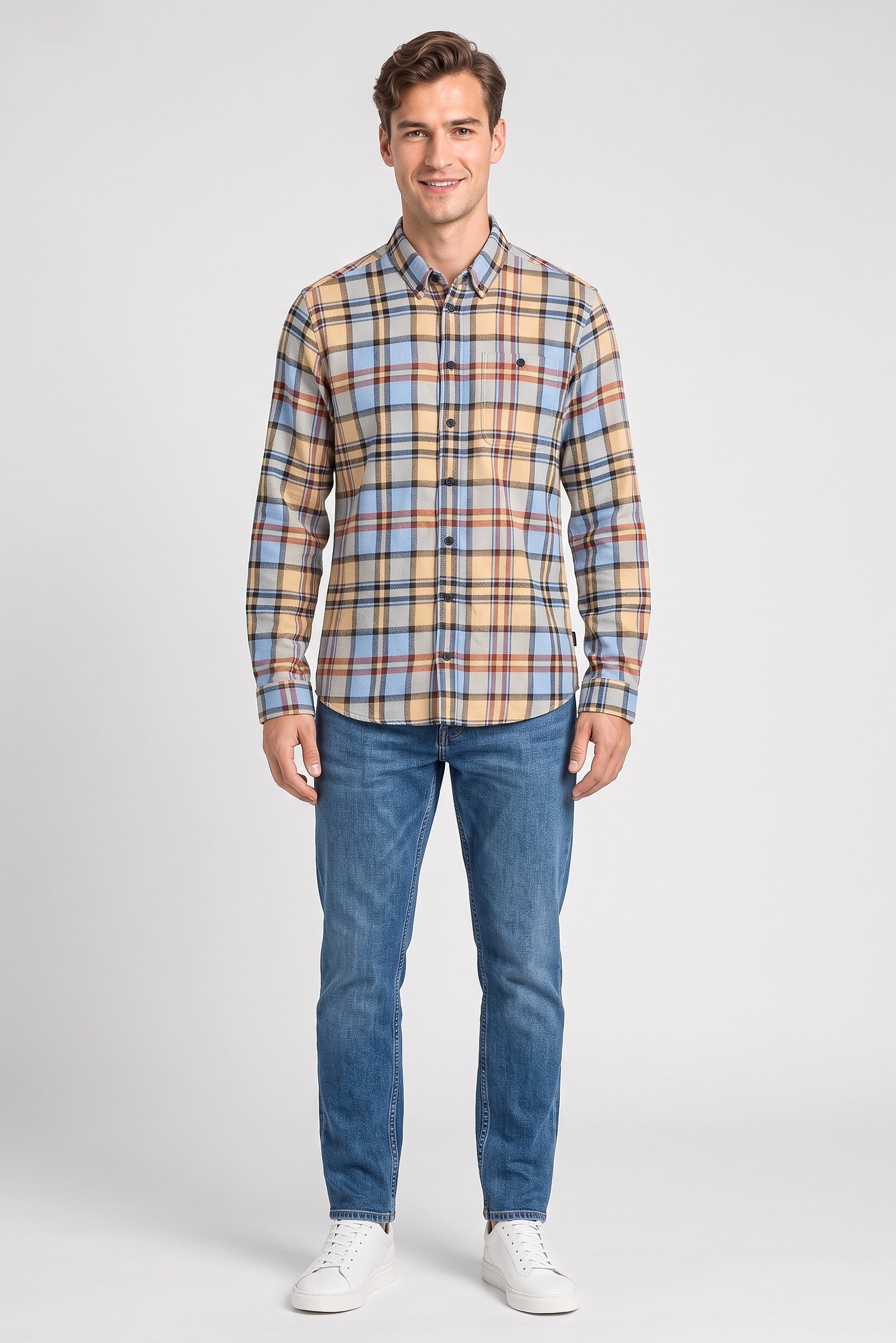 Men Regular Fit Long Sleeve Checkered Casual Shirt, Multicolor