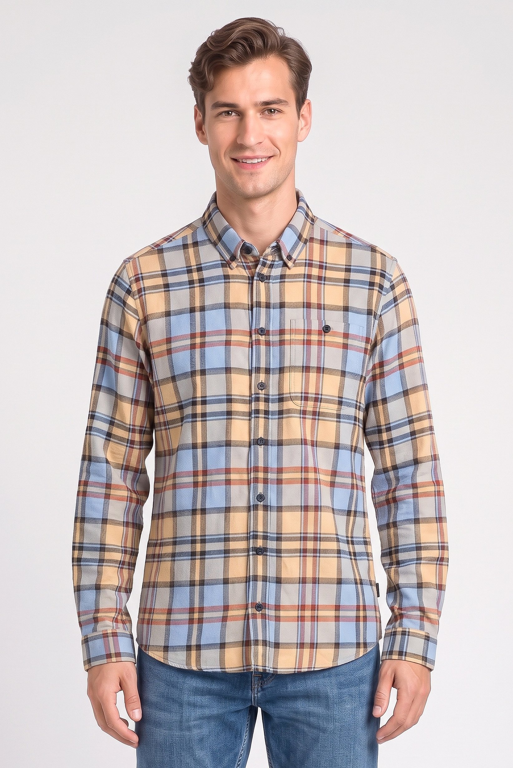 Men Regular Fit Long Sleeve Checkered Casual Shirt, Multicolor