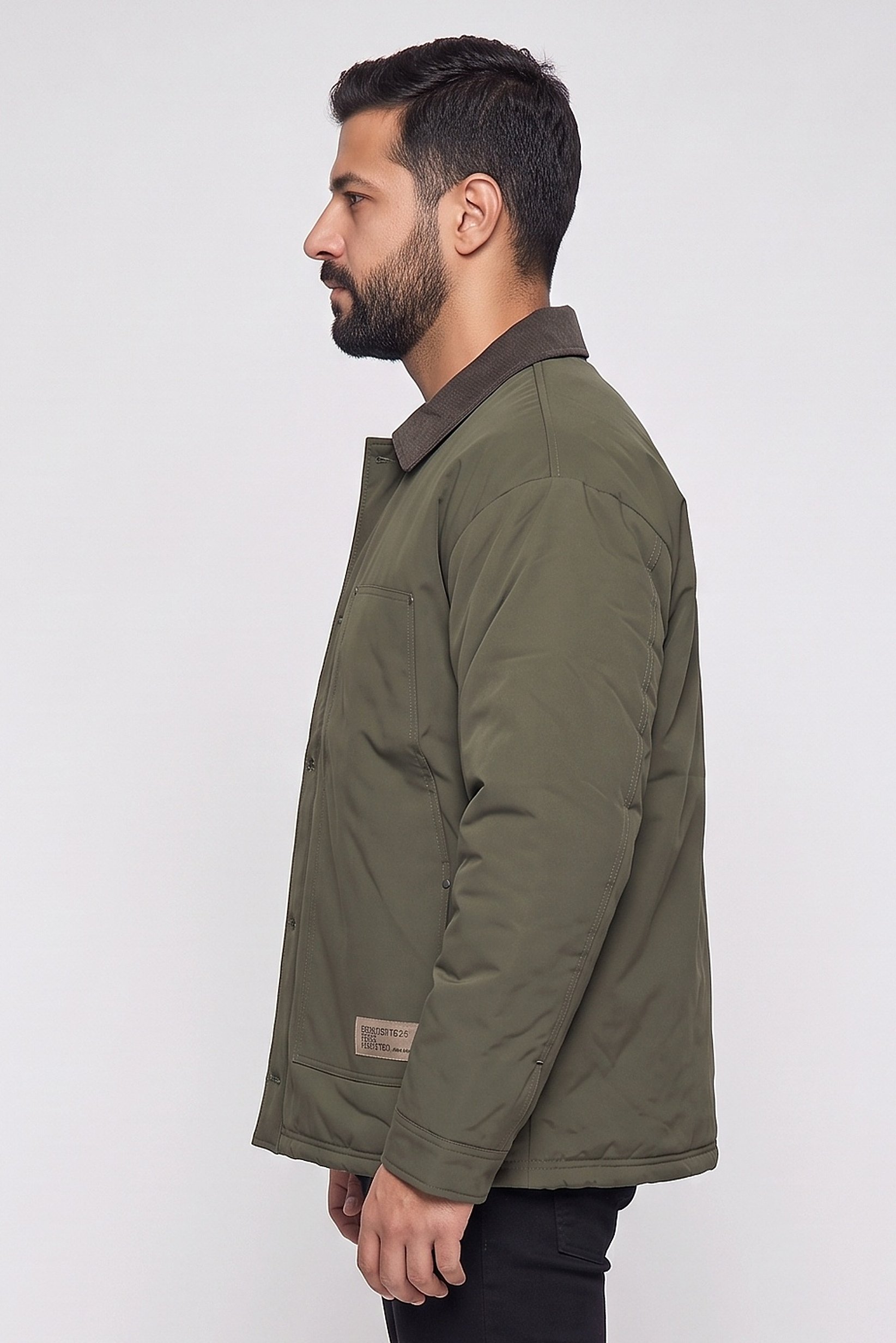 Men Plain Bomber Jacket, Dark Olive