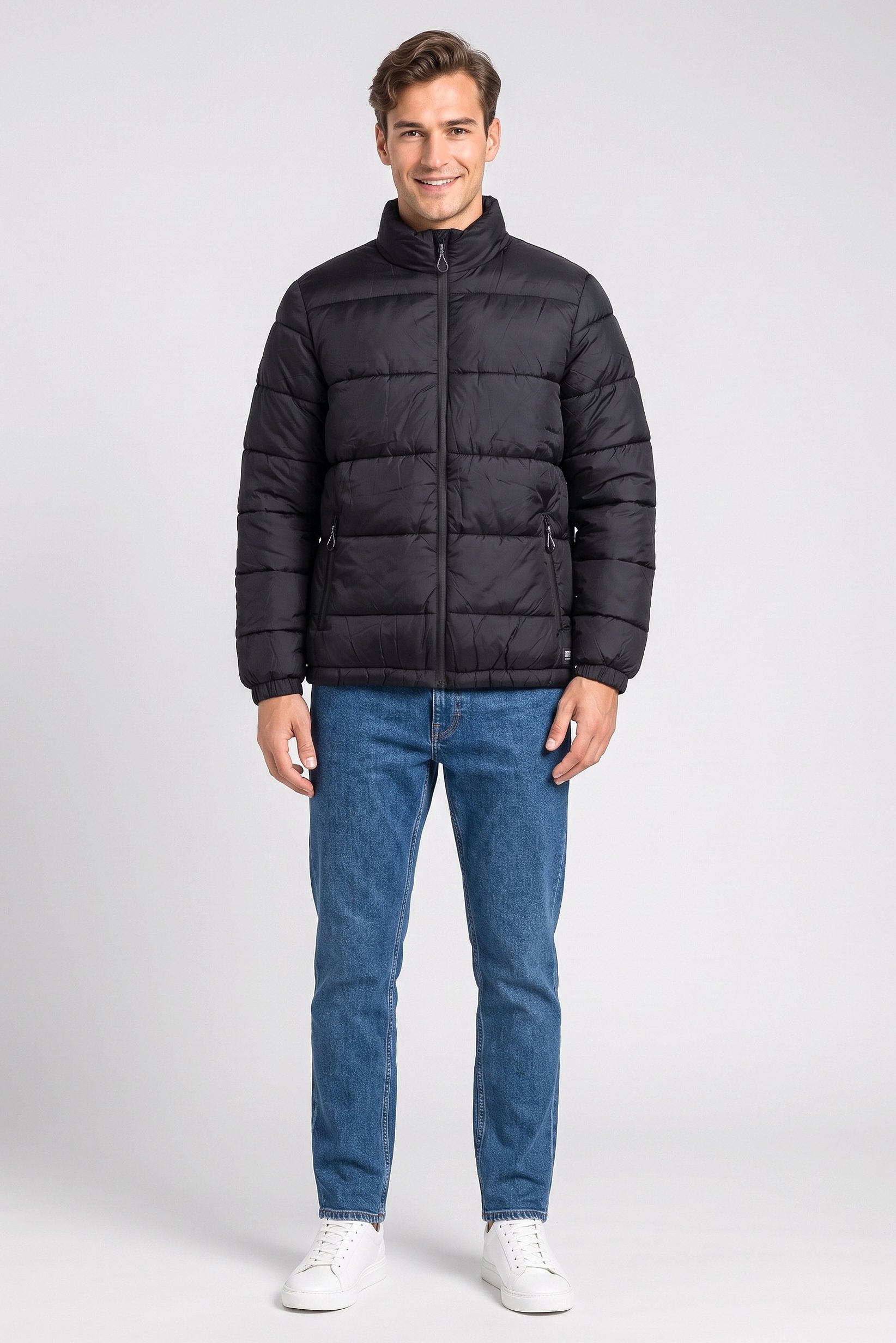 Men Quilted Puffer Jacket, Black