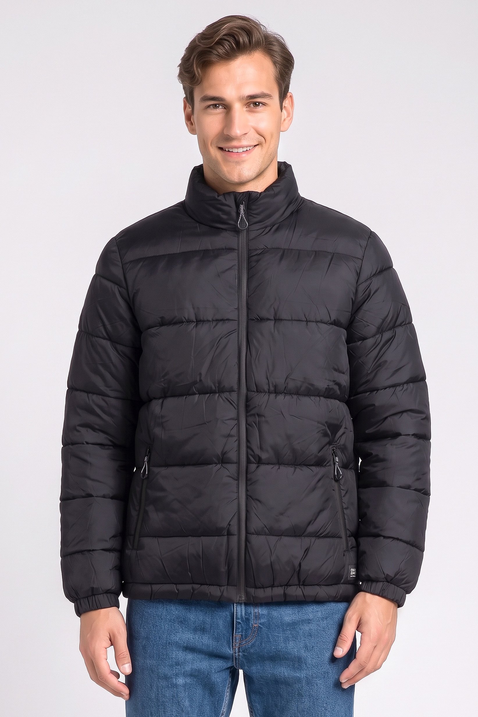 Men Quilted Puffer Jacket, Black