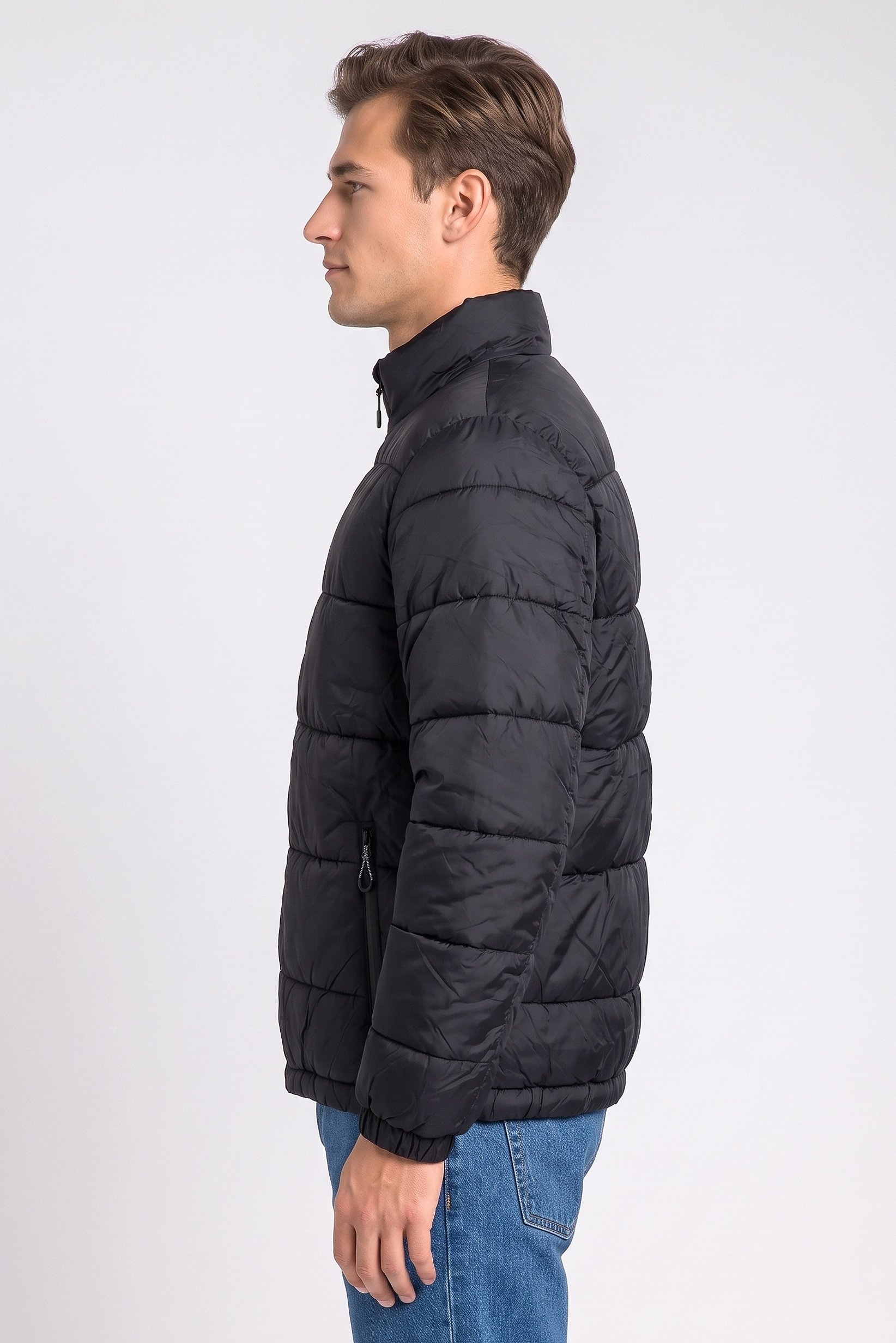 Men Quilted Puffer Jacket, Black