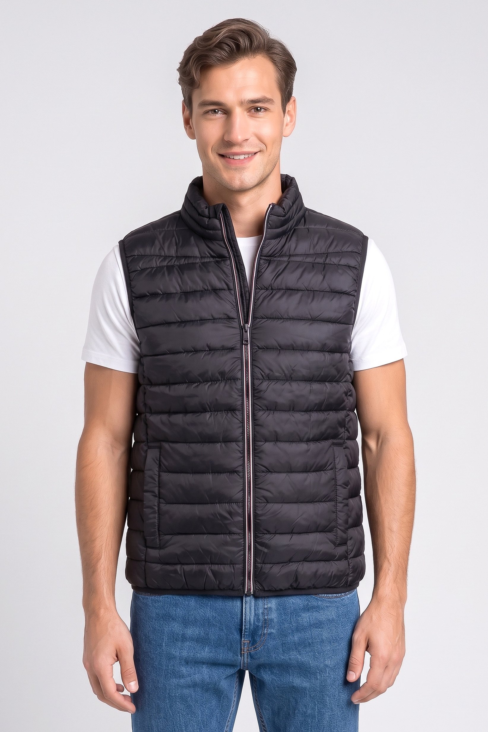 Men Quilted Puffer Jacket Vest, Black