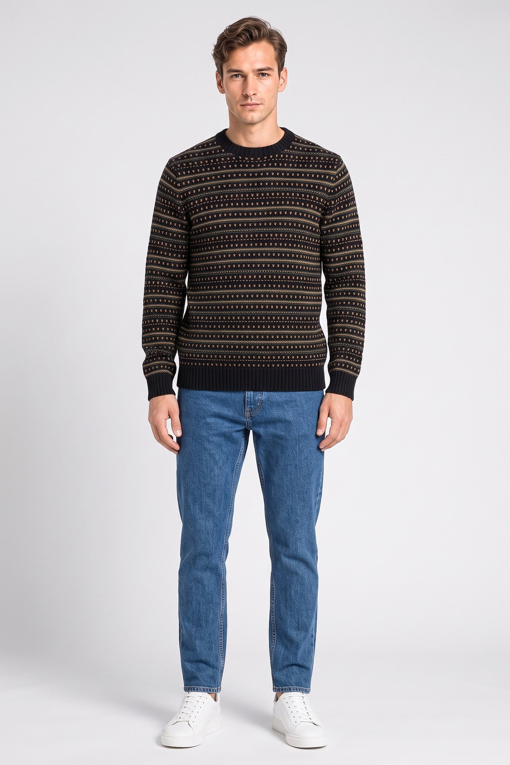 Men Crew Neck Knitted Sweater, Multicolor