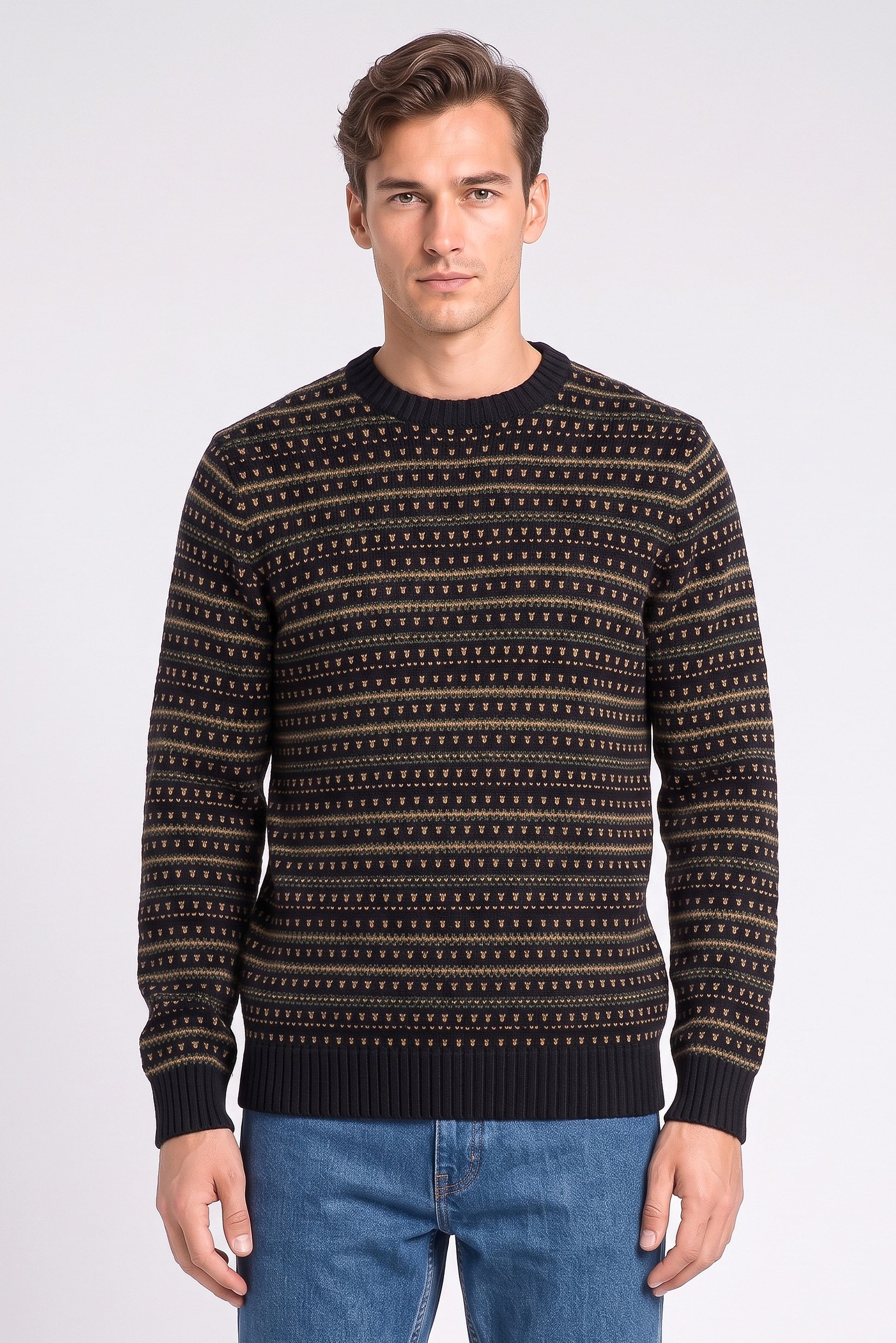 Men Crew Neck Knitted Sweater, Multicolor