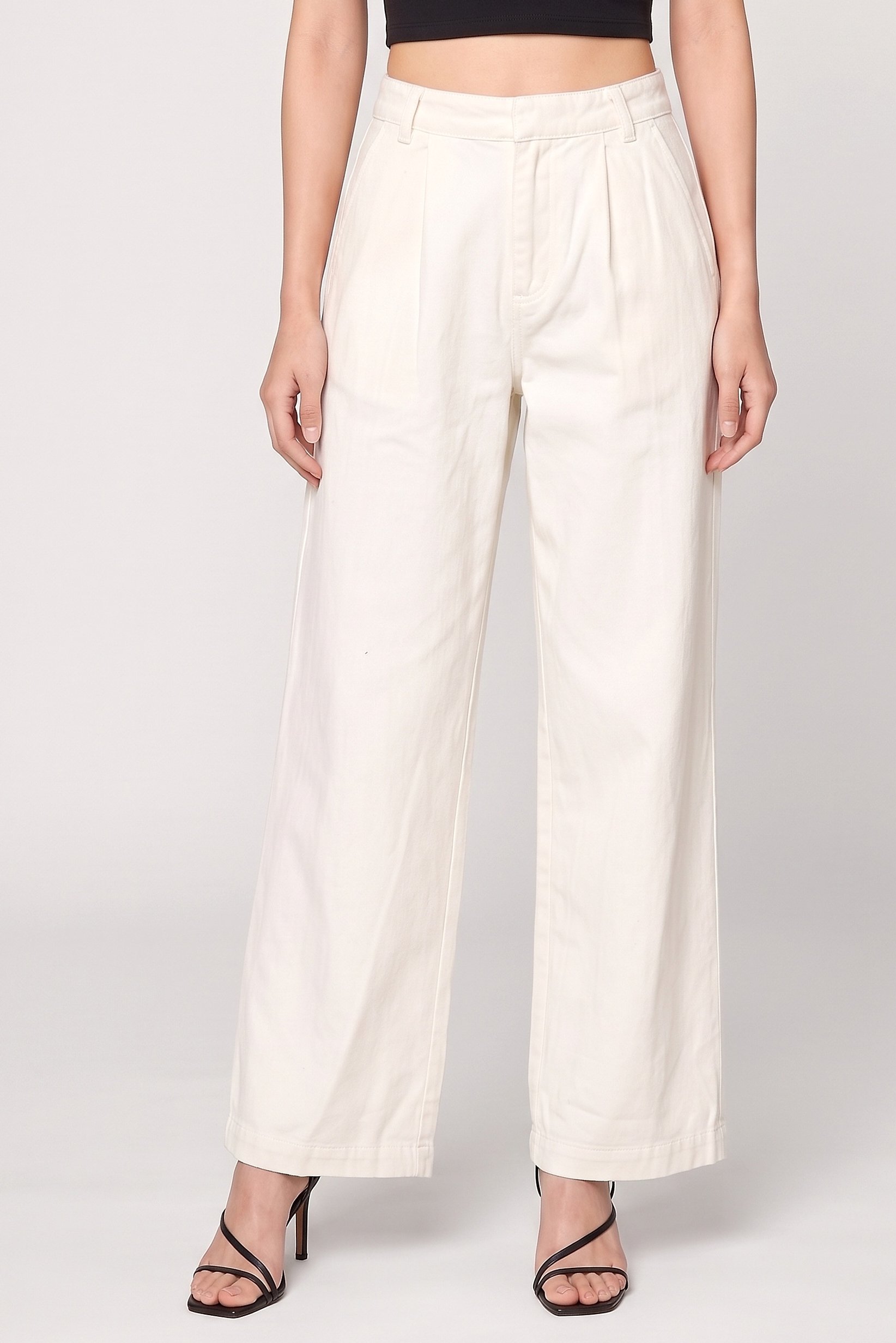 Women Regular Fit Solid Wide Leg Pants, Off White