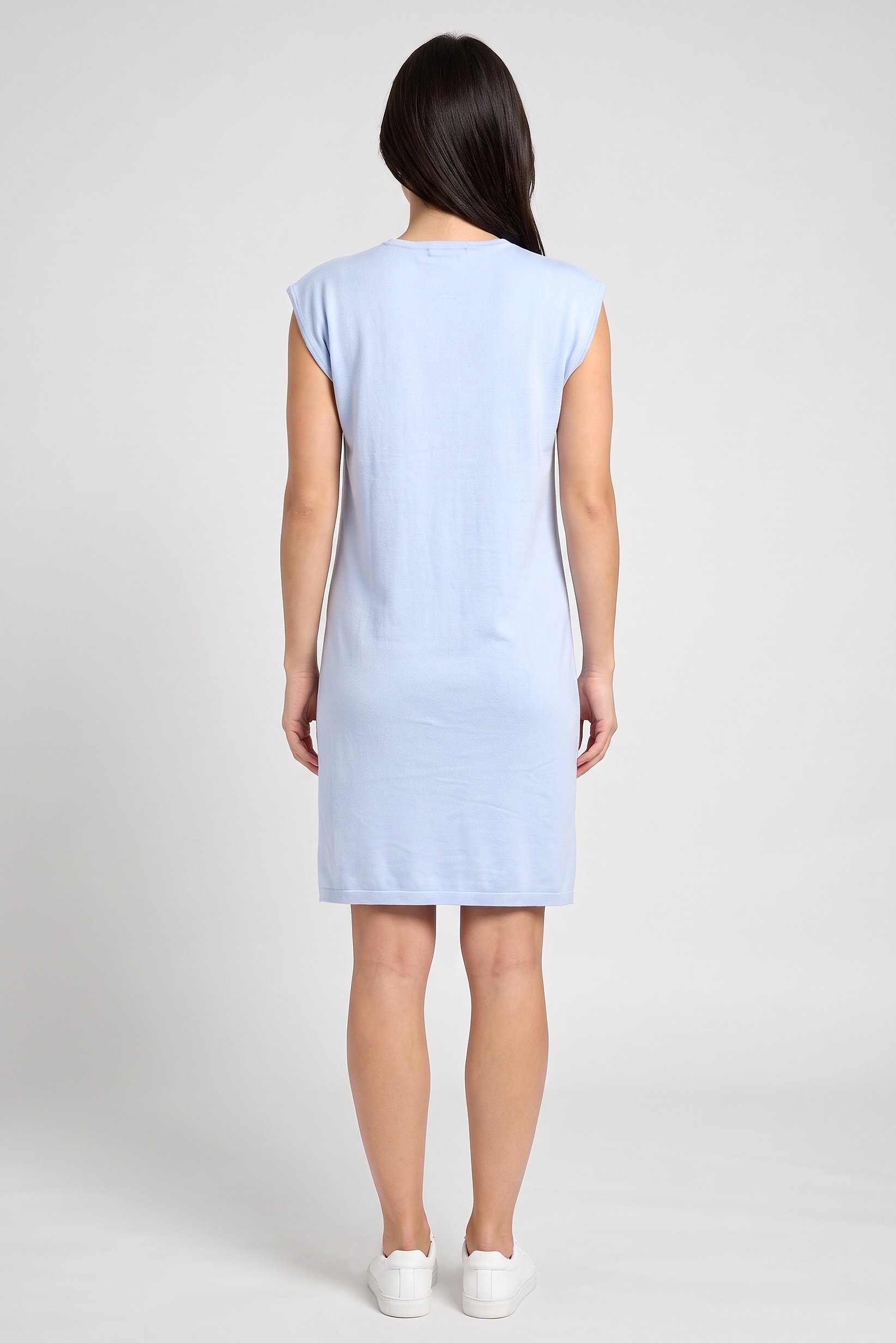 Women Round Neck Textured Midi Dress, Light Blue
