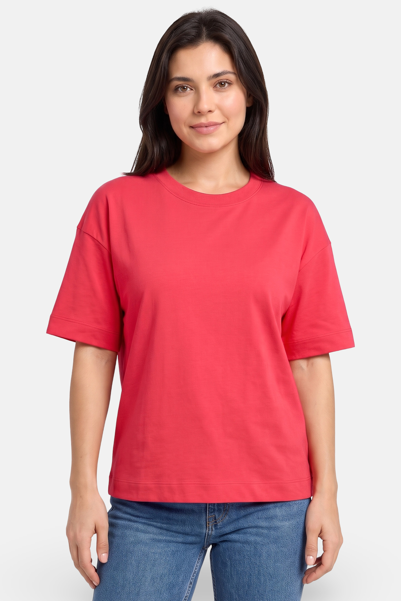 Women Crew Neck Short Sleeve Solid T-Shirt, Coral