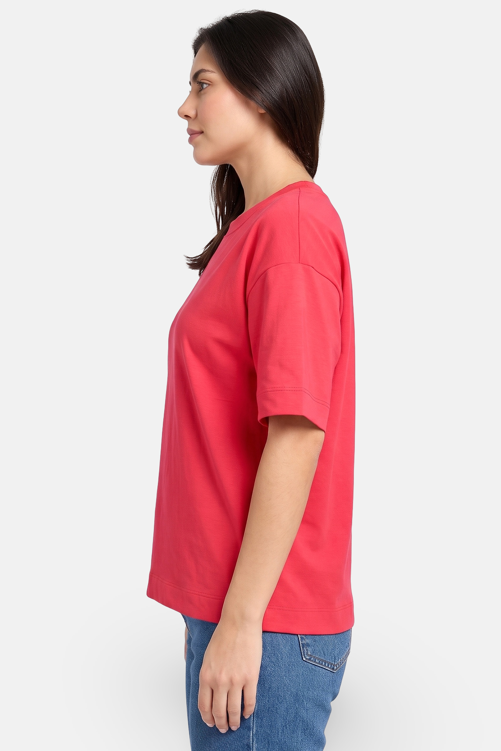 Women Crew Neck Short Sleeve Solid T-Shirt, Coral