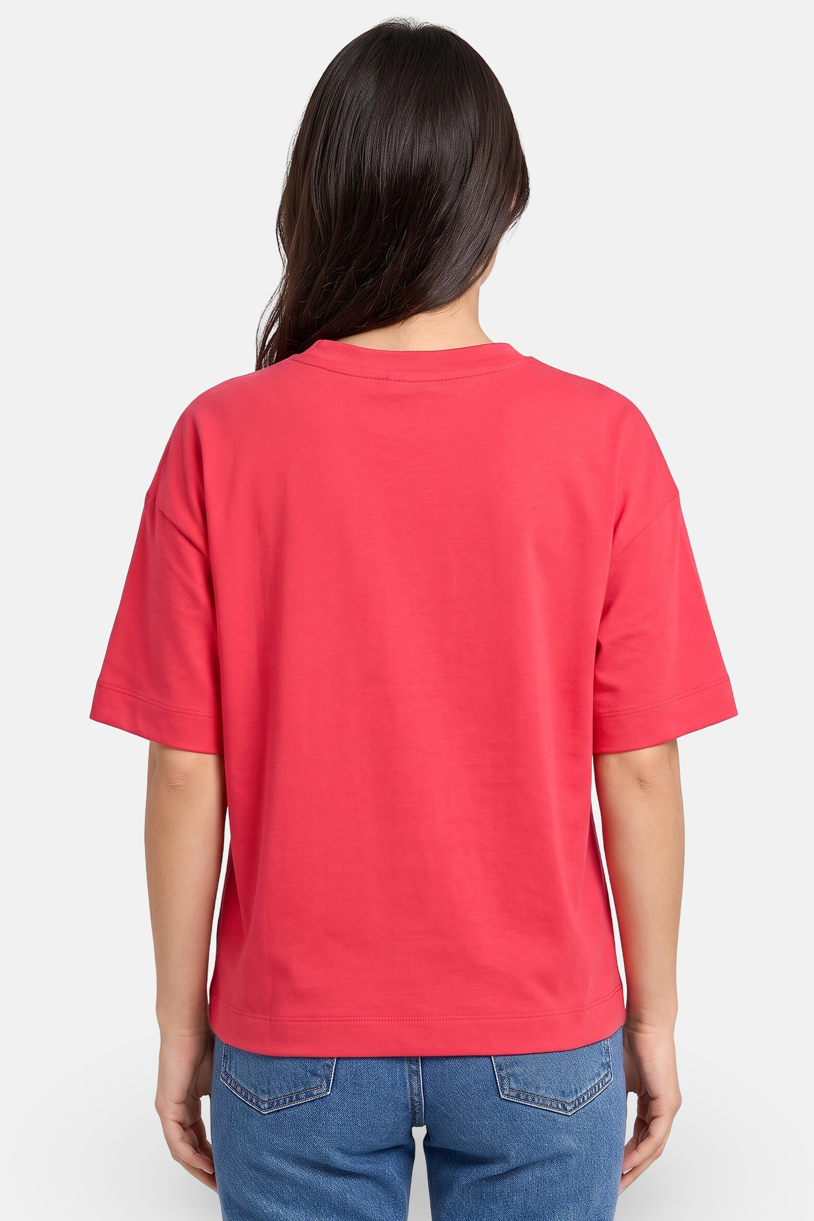 Women Crew Neck Short Sleeve Solid T-Shirt, Coral