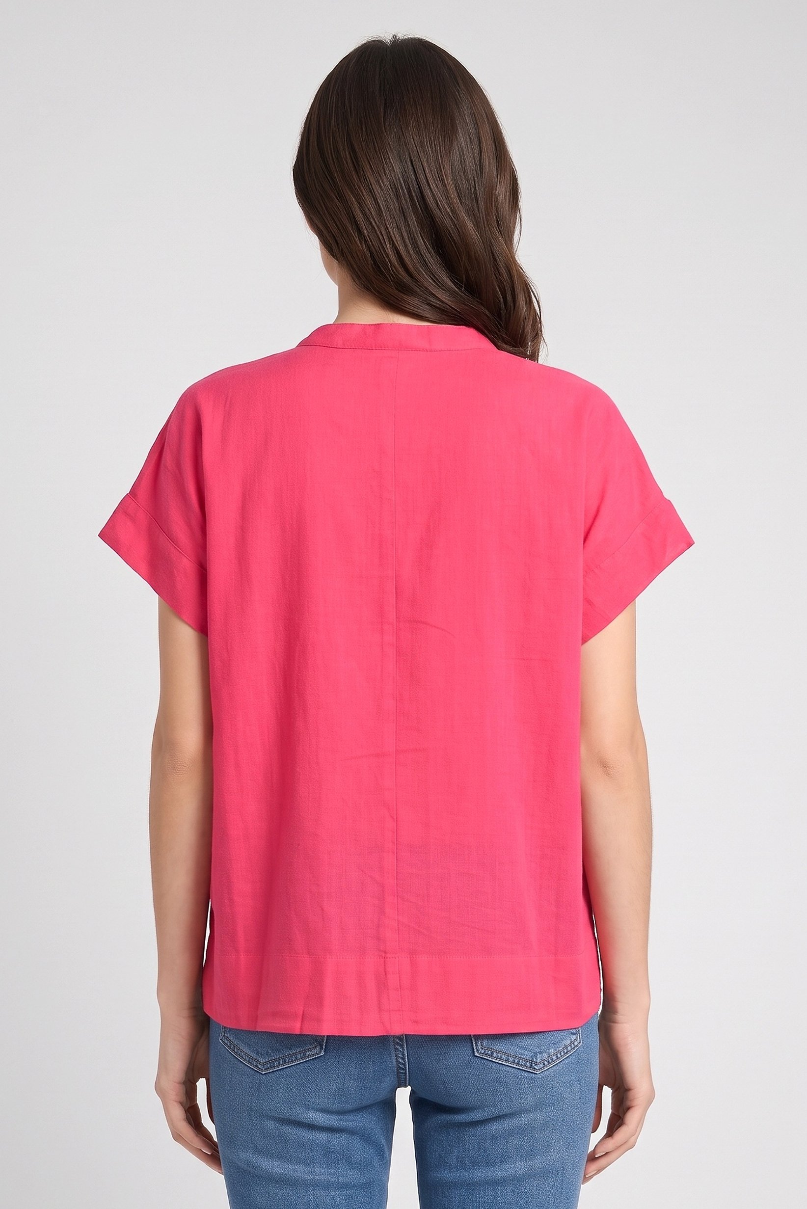Women Split Neck Plain Cap Sleeve Top, Dark Pink