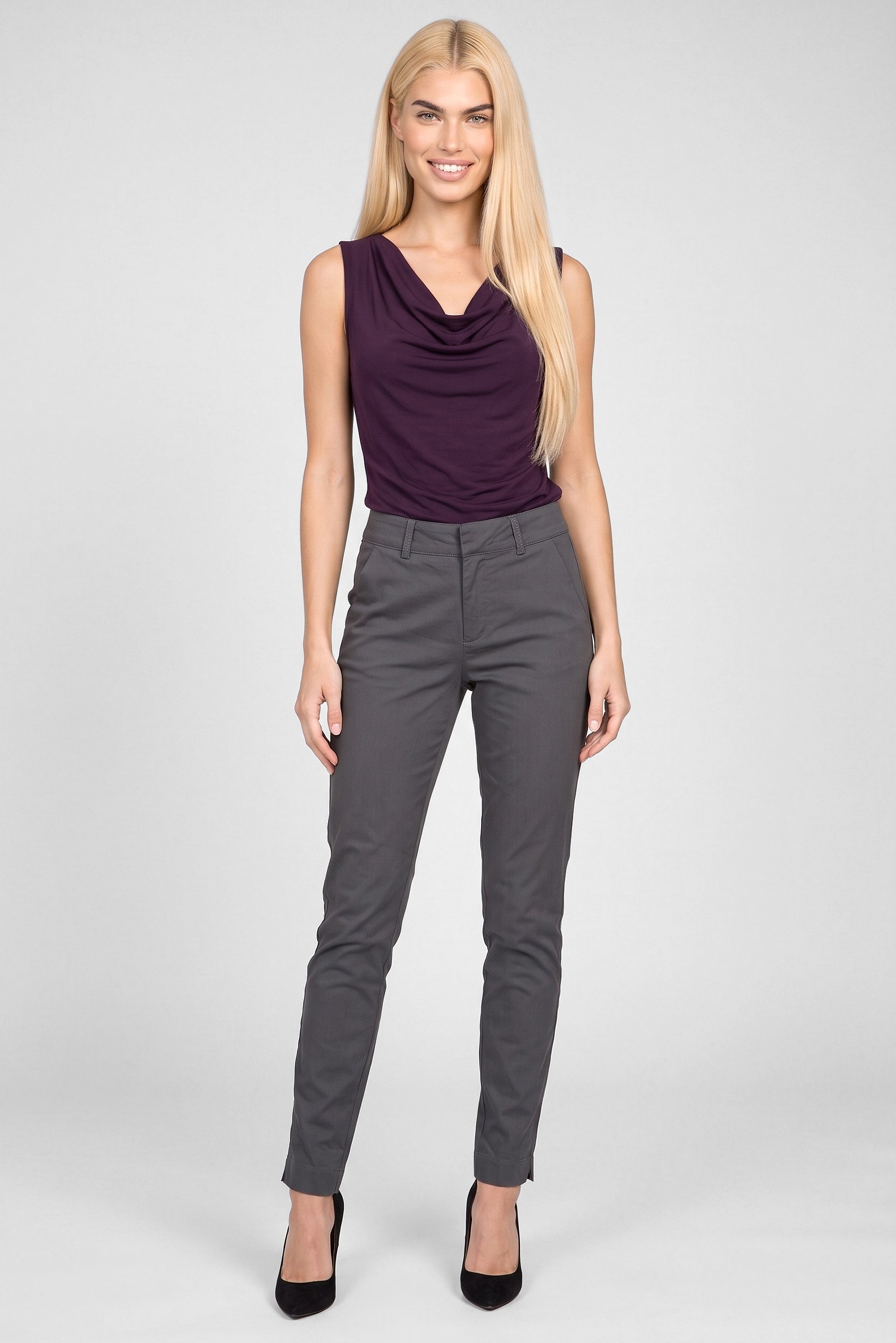 Women Solid Chino Pants, Grey