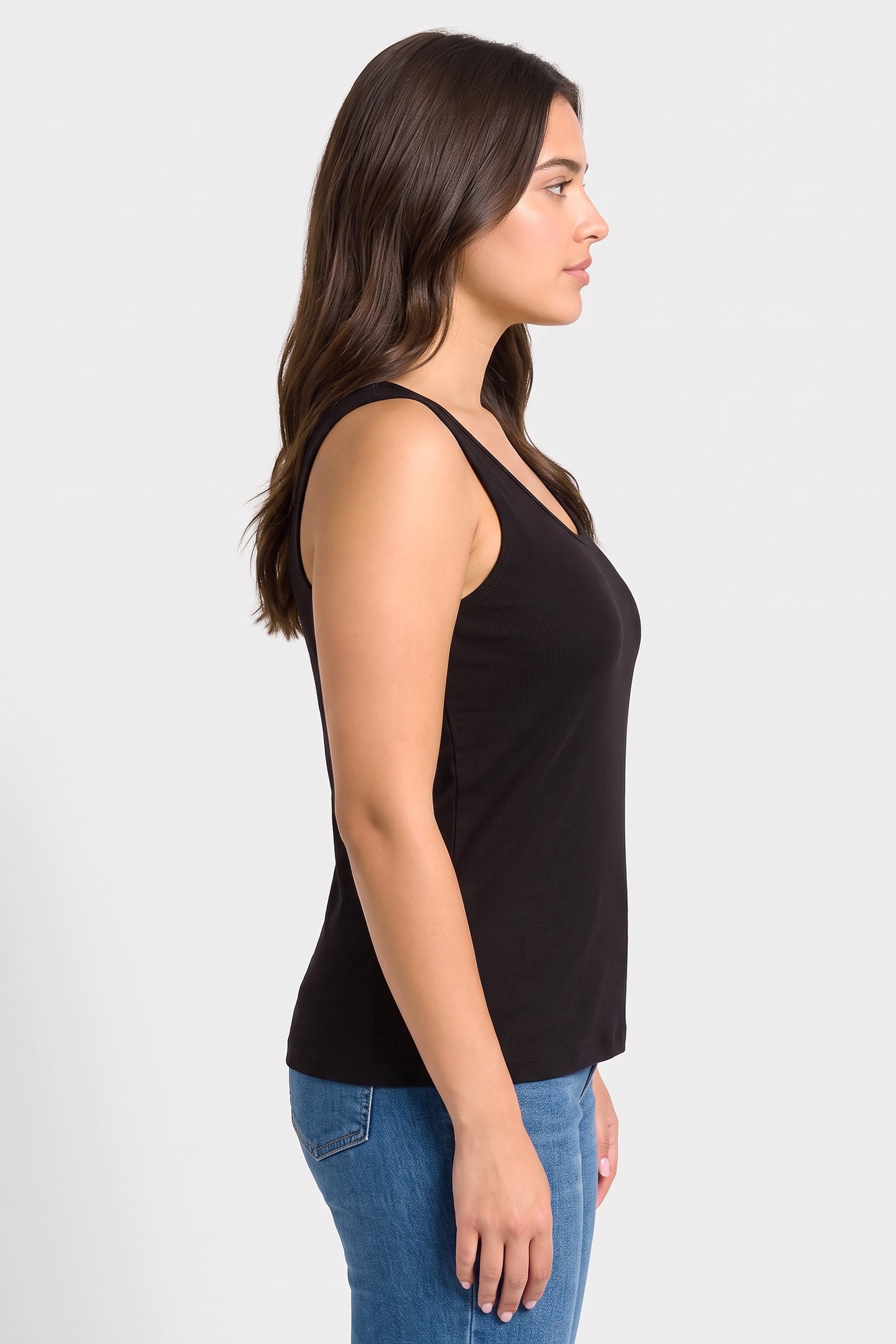 Women Round Neck Sleeveless Plain Tank Top, Black