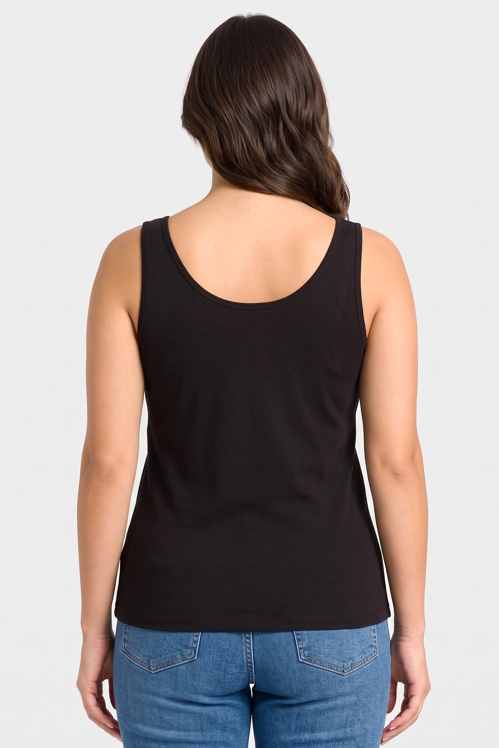 Women Round Neck Sleeveless Plain Tank Top, Black