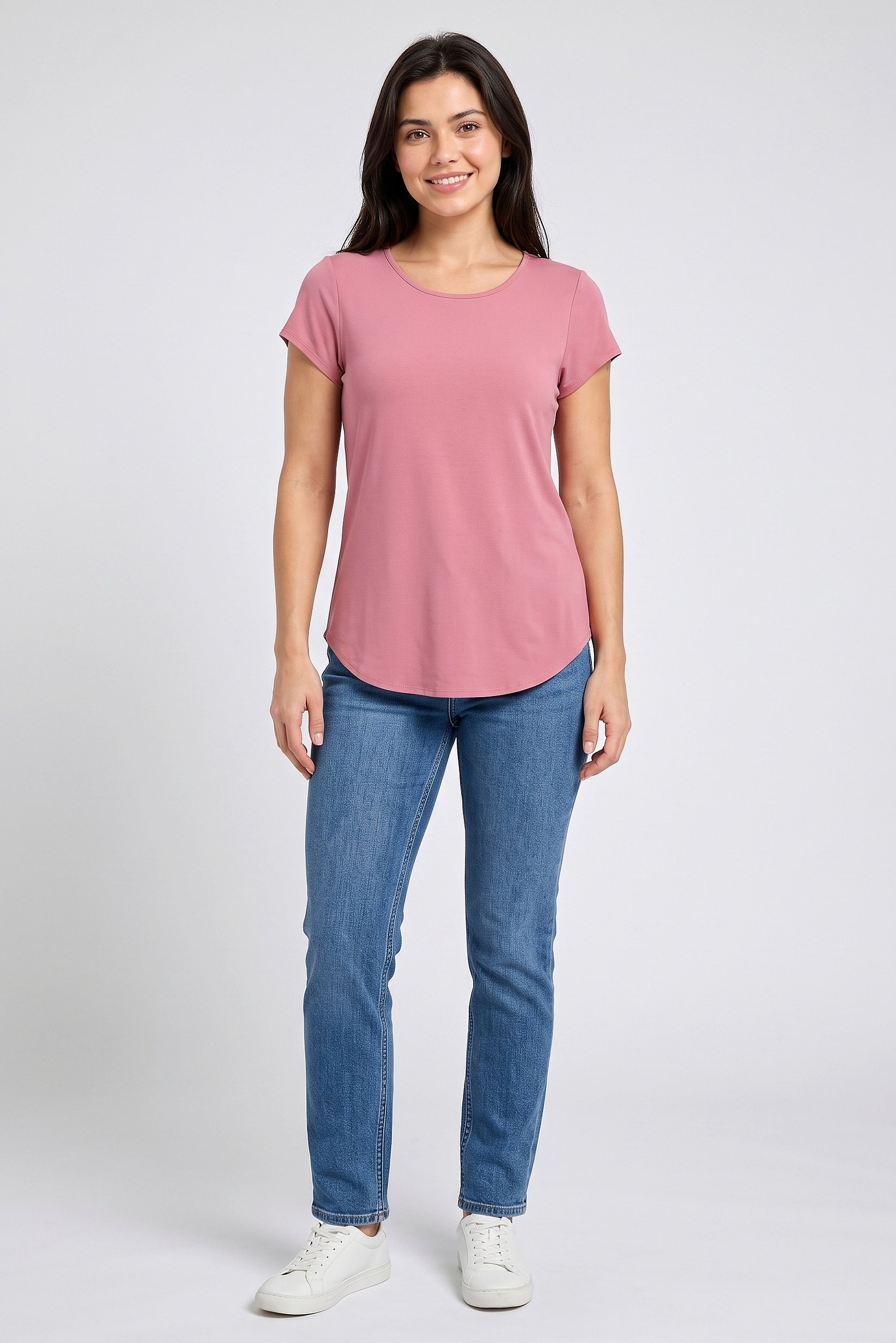 Women Scoop Neck Short Sleeve Plain T-Shirt, Pink