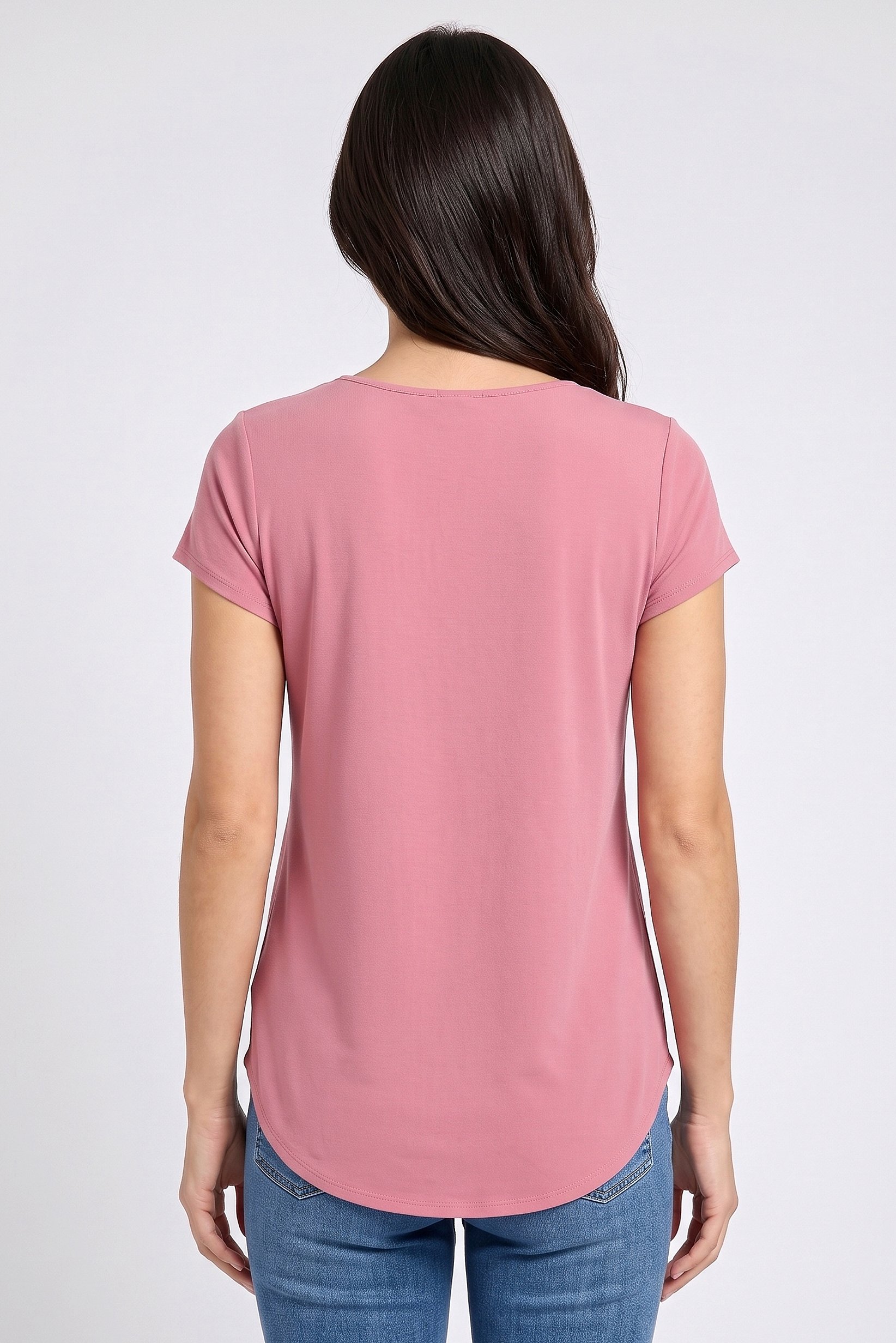Women Scoop Neck Short Sleeve Plain T-Shirt, Pink