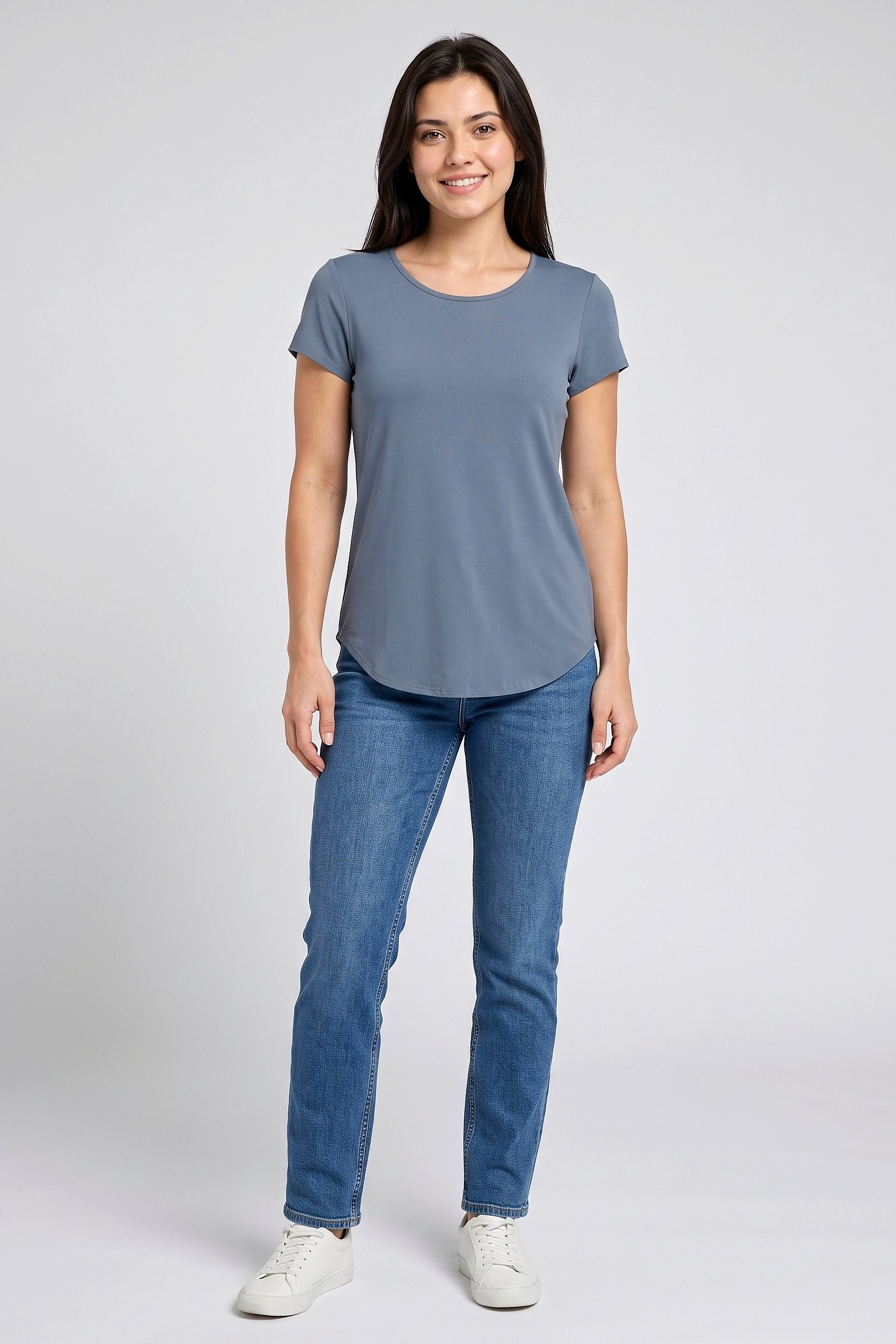 Women Scoop Neck Short Sleeve Plain T-Shirt, Slate Blue