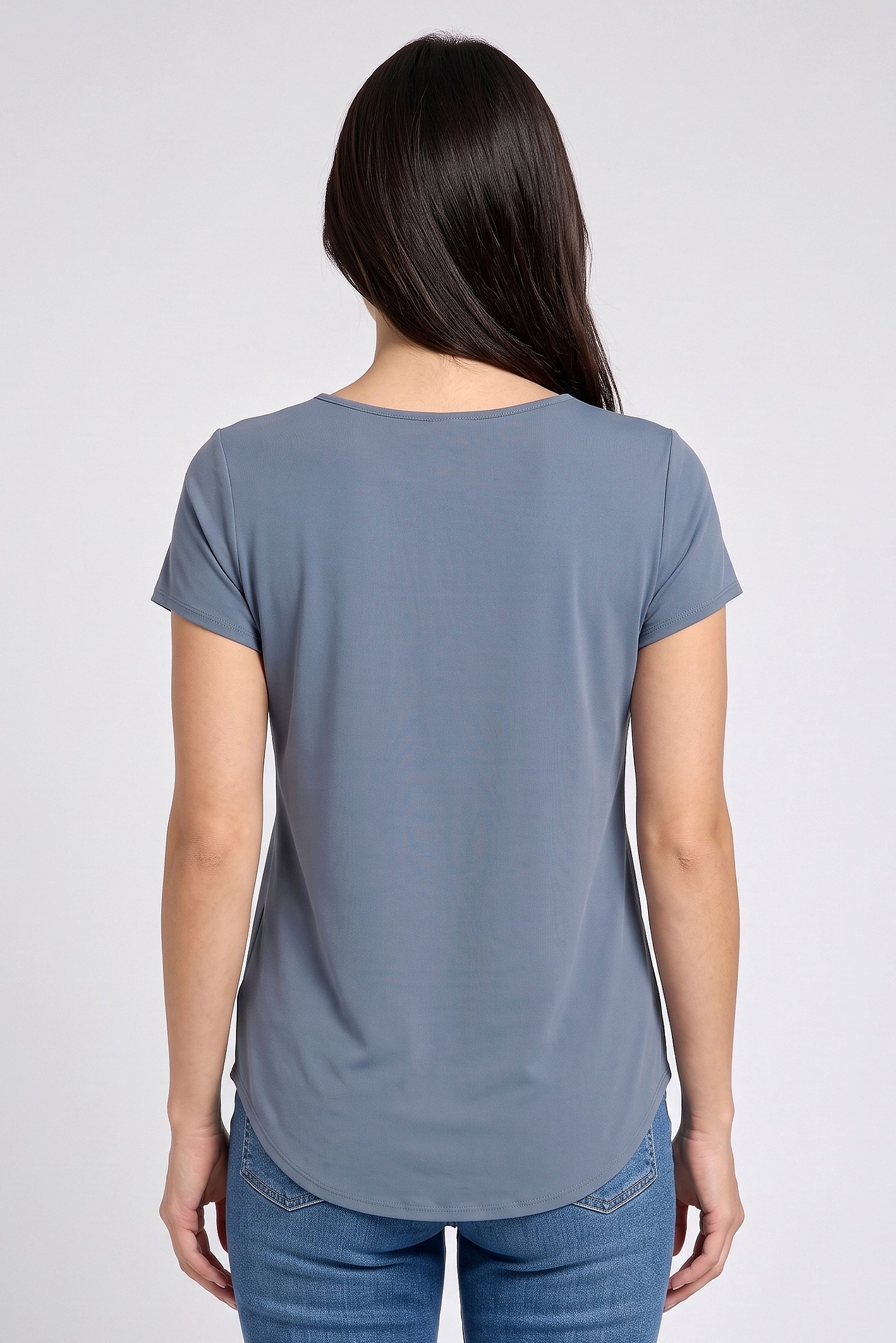 Women Scoop Neck Short Sleeve Plain T-Shirt, Slate Blue