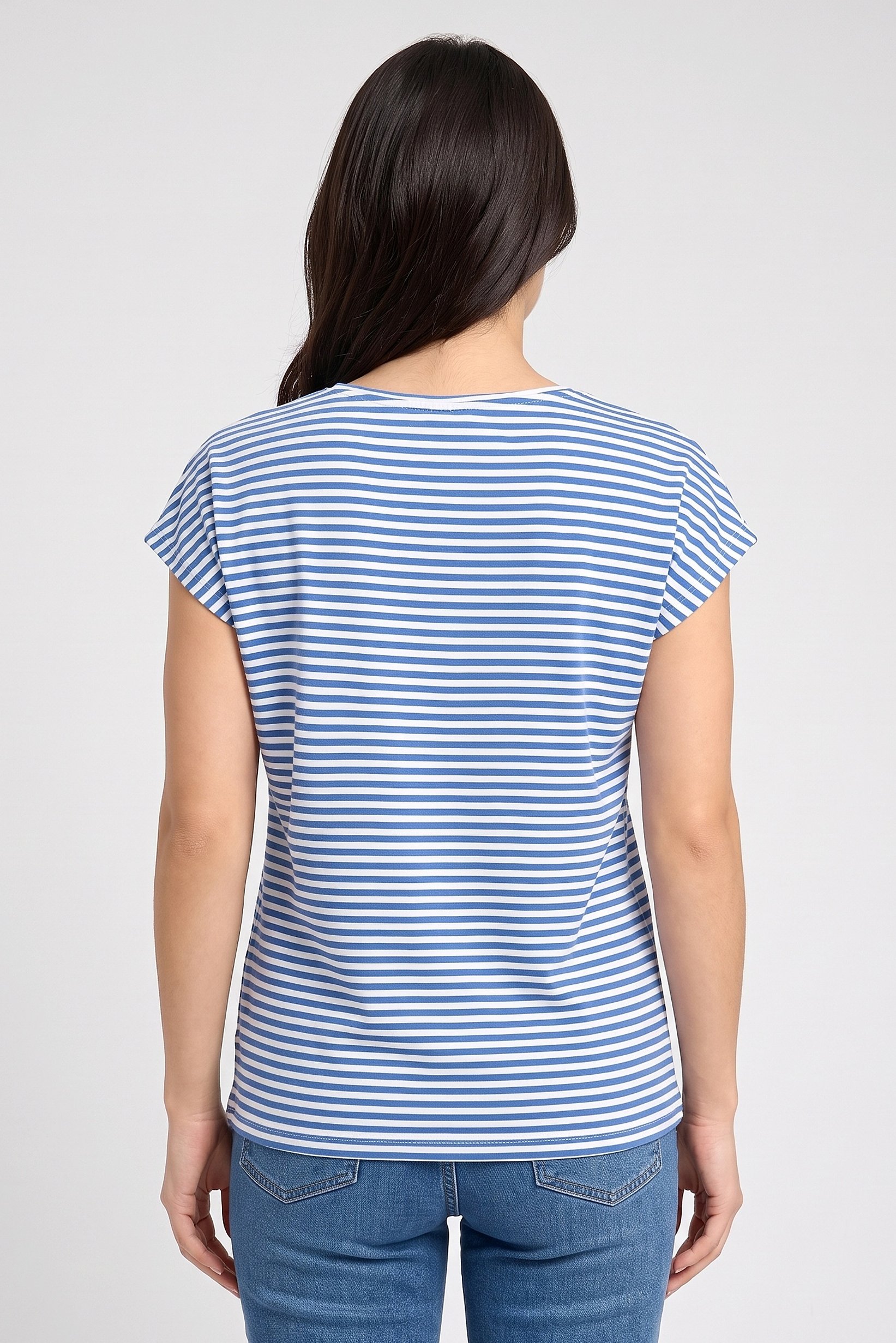 Women Round Neck Cap Sleeve Stripe T-Shirt, Multicolor