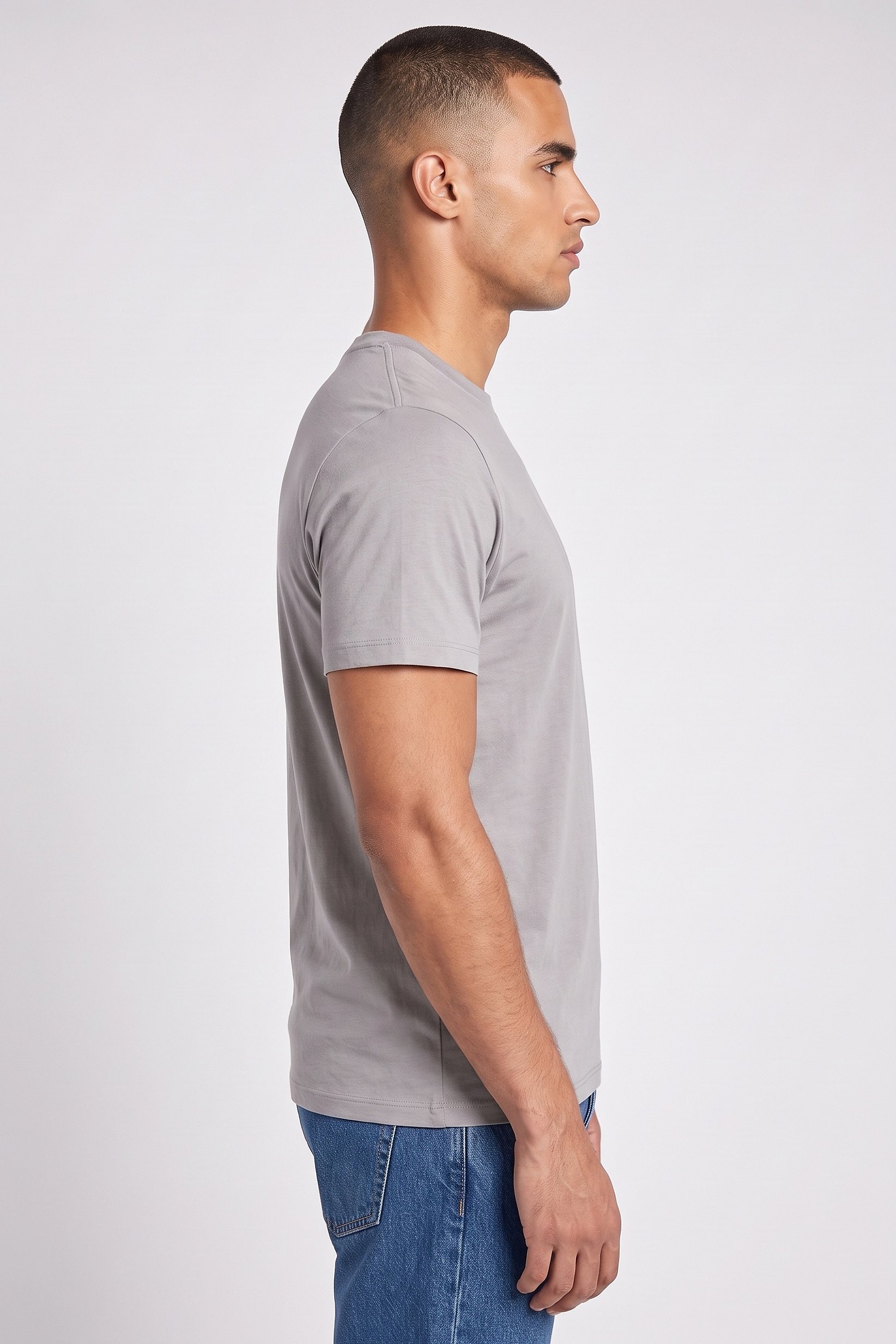 Men Crew Neck Short Sleeve Plain T-Shirt, Grey