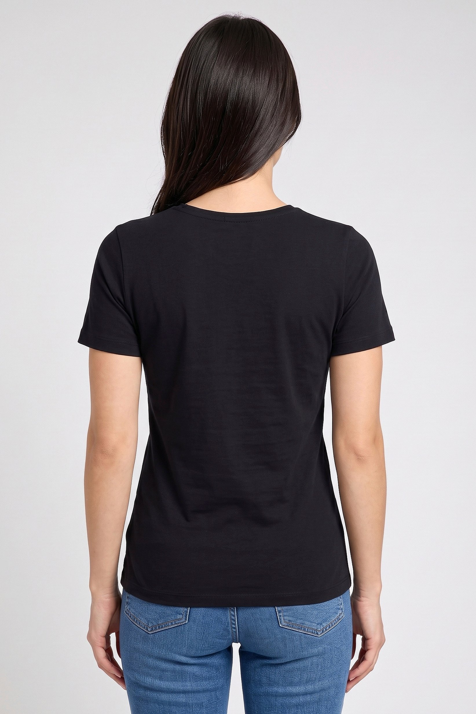 Women Crew Neck Short Sleeve Plain T-Shirt, Black