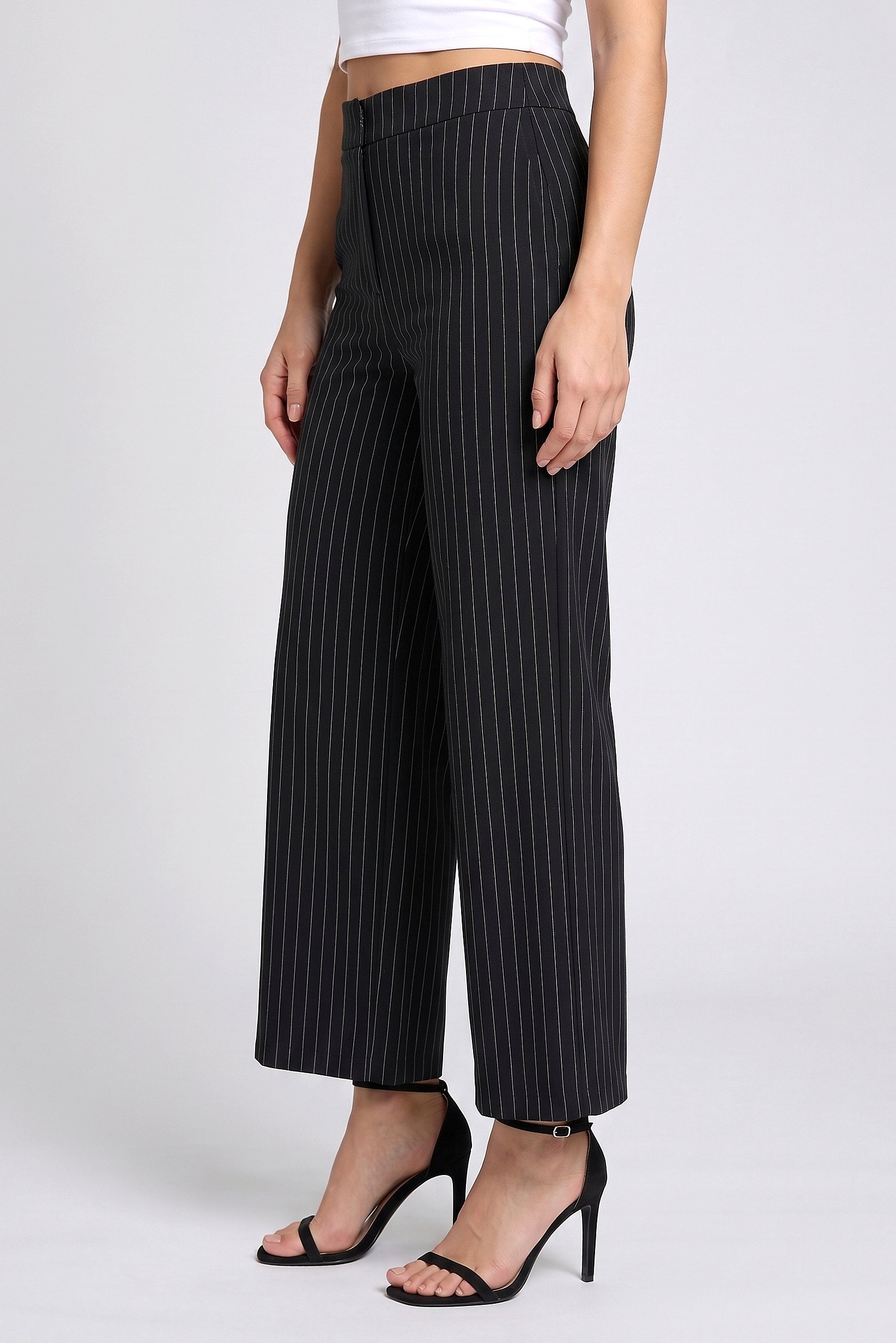 Women Regular Fit 30 Inseam Stripe Wide Leg Pants, Black