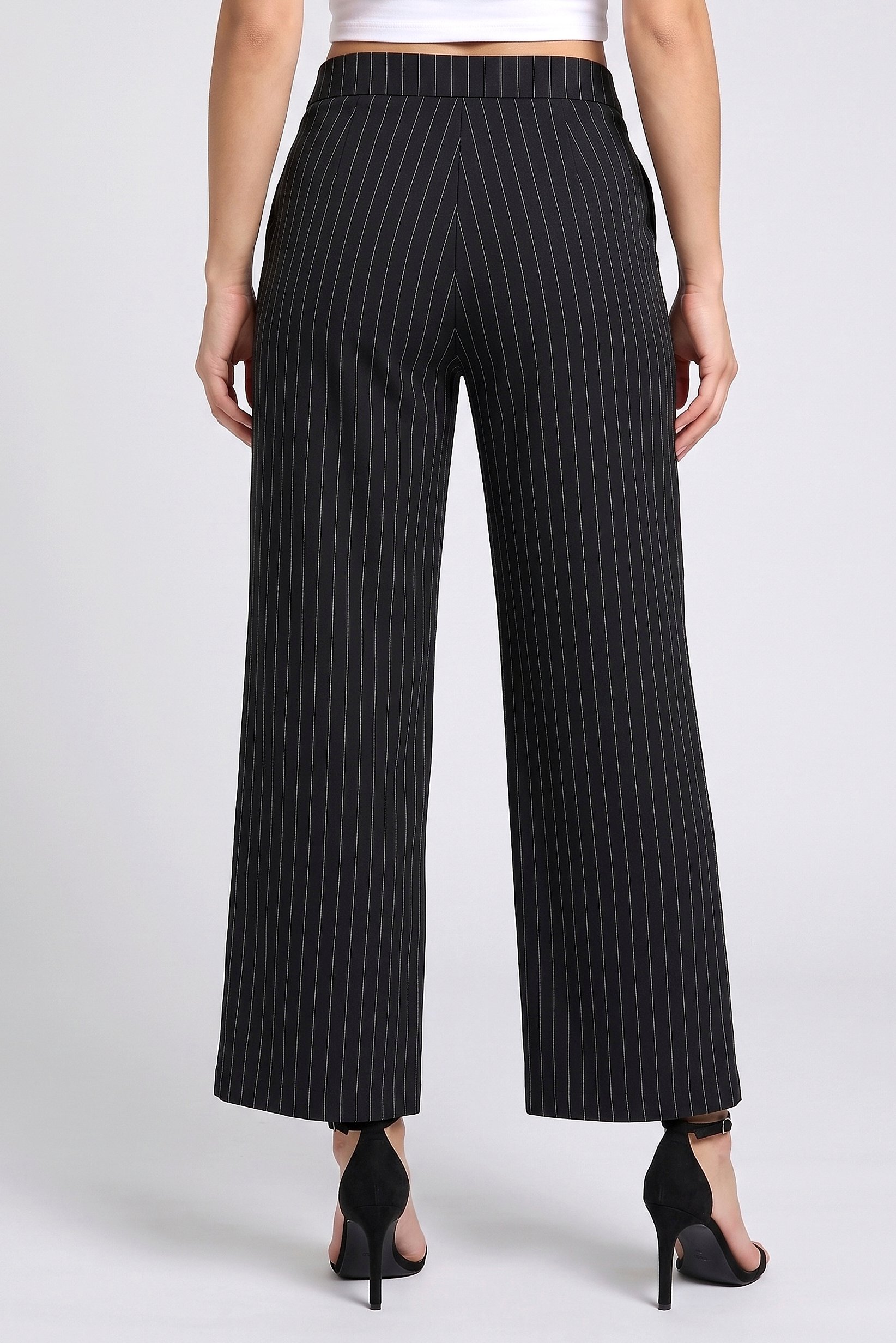 Women Regular Fit 30 Inseam Stripe Wide Leg Pants, Black