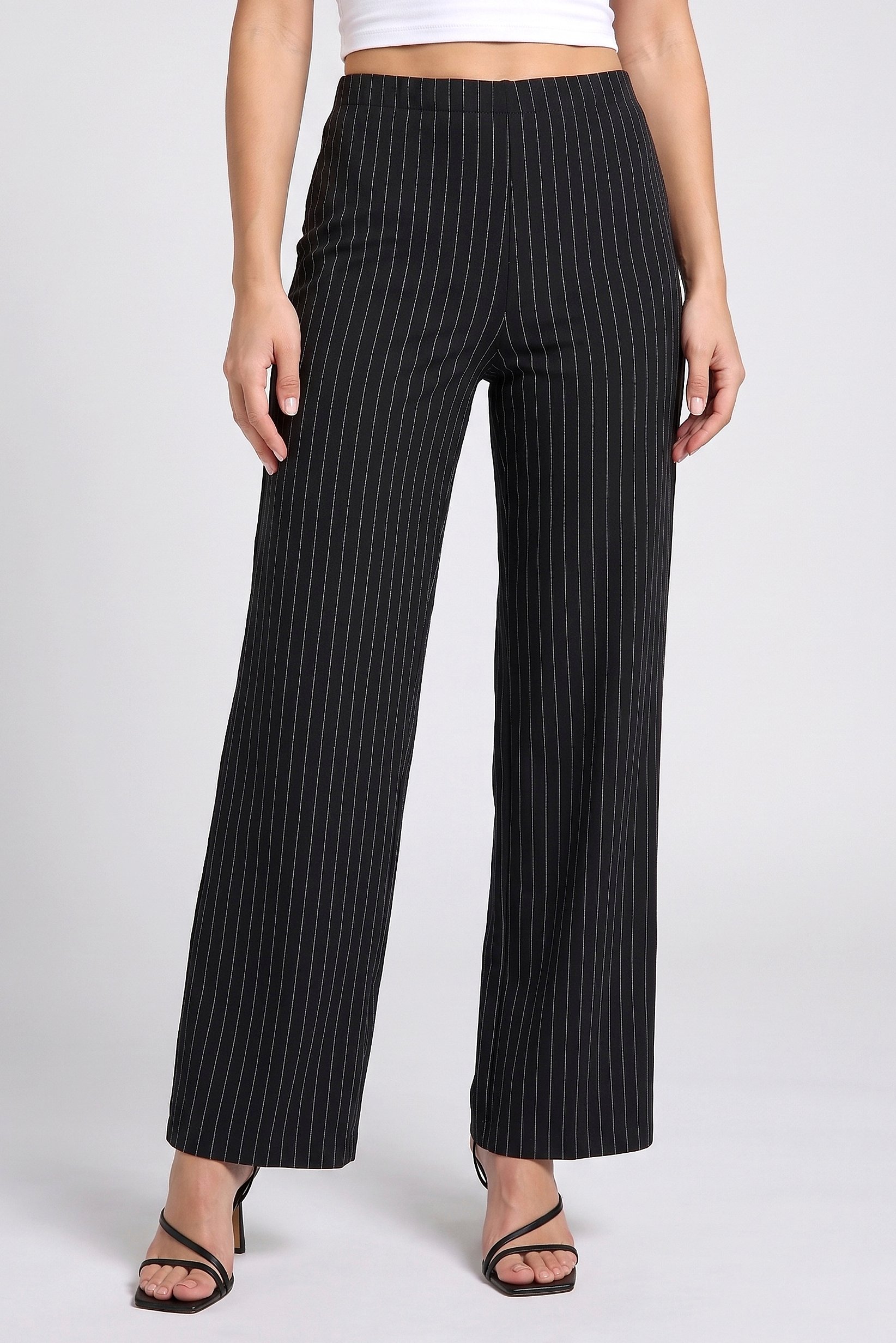 Women Regular Fit 34 Inseam Stripe Wide Leg Pants, Black