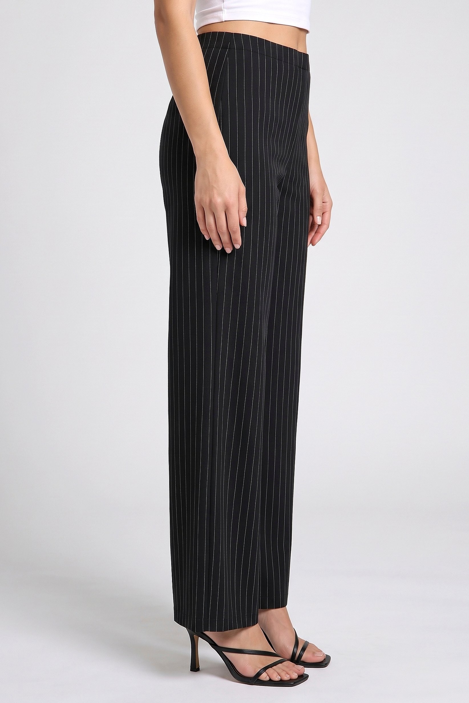 Women Regular Fit 34 Inseam Stripe Wide Leg Pants, Black