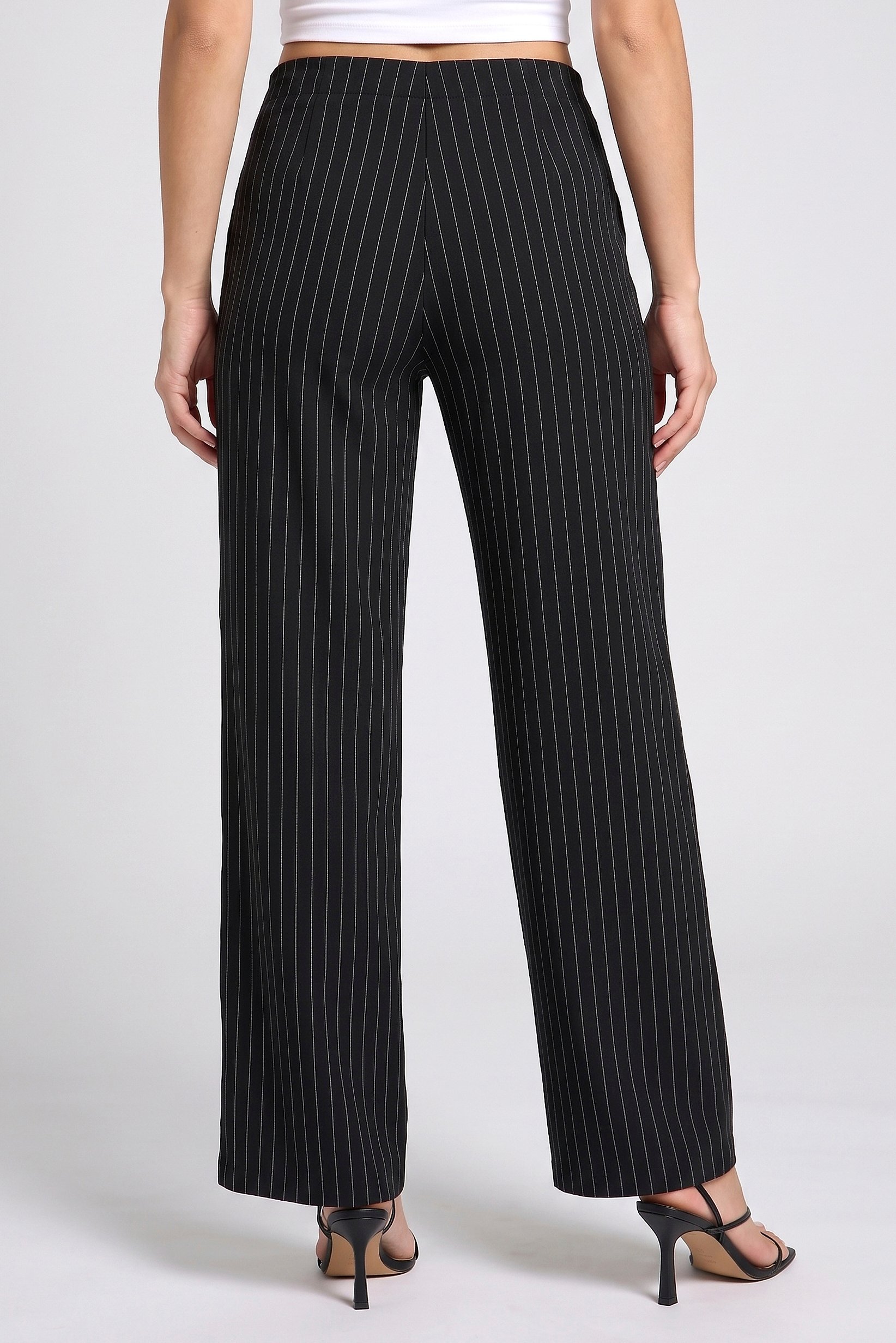 Women Regular Fit 34 Inseam Stripe Wide Leg Pants, Black