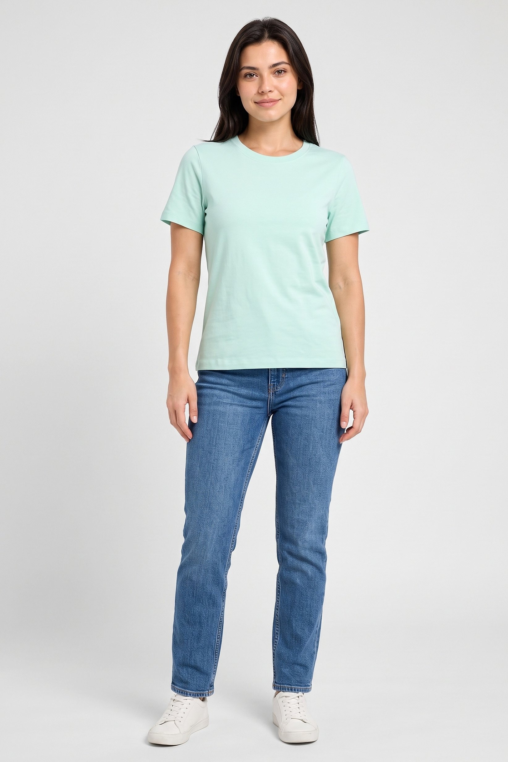 Women Regular Fit Solid Short Sleeve Top, Mint Green