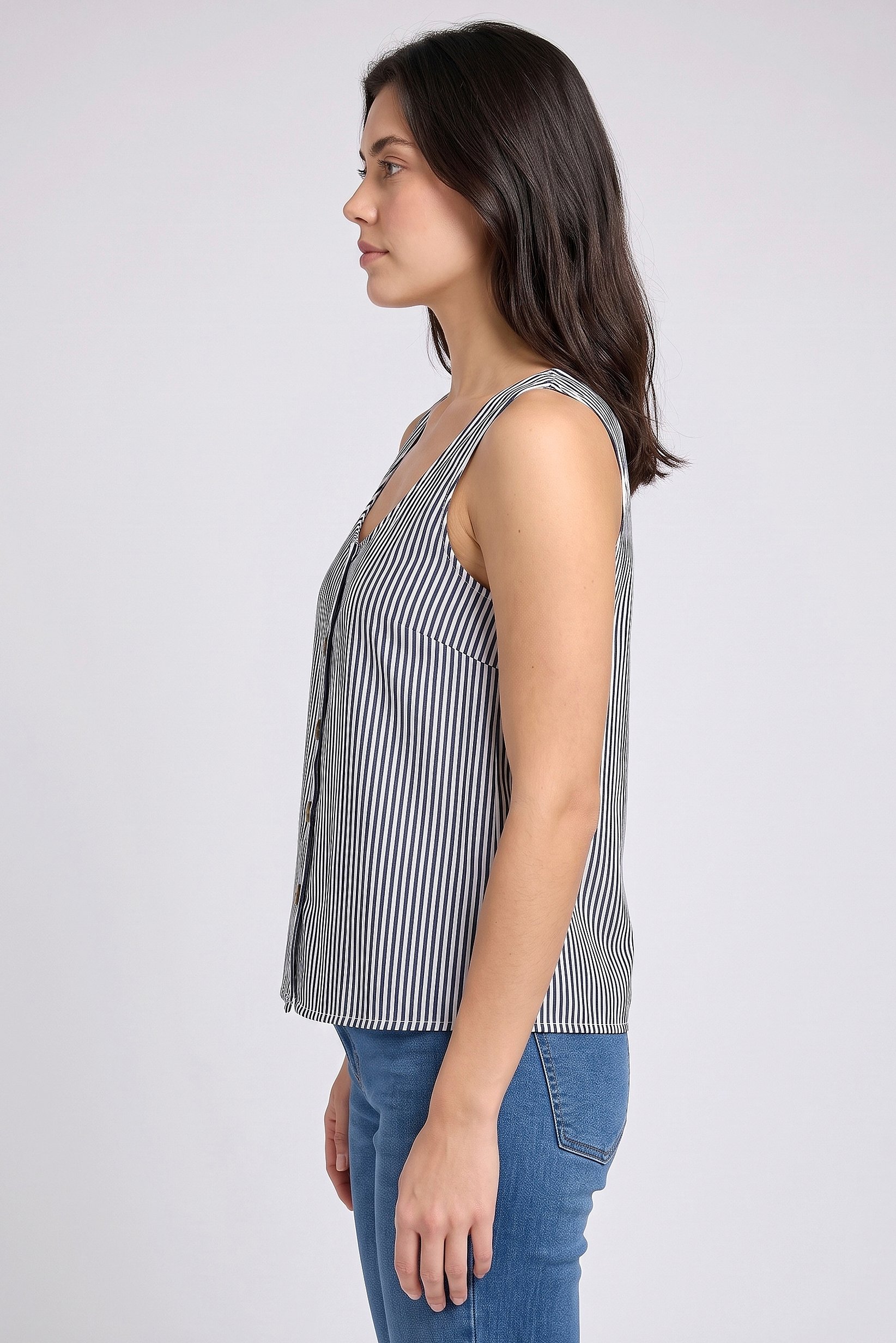 Women Crew Neck Sleeveless Stripe Tank Top, Multicolor