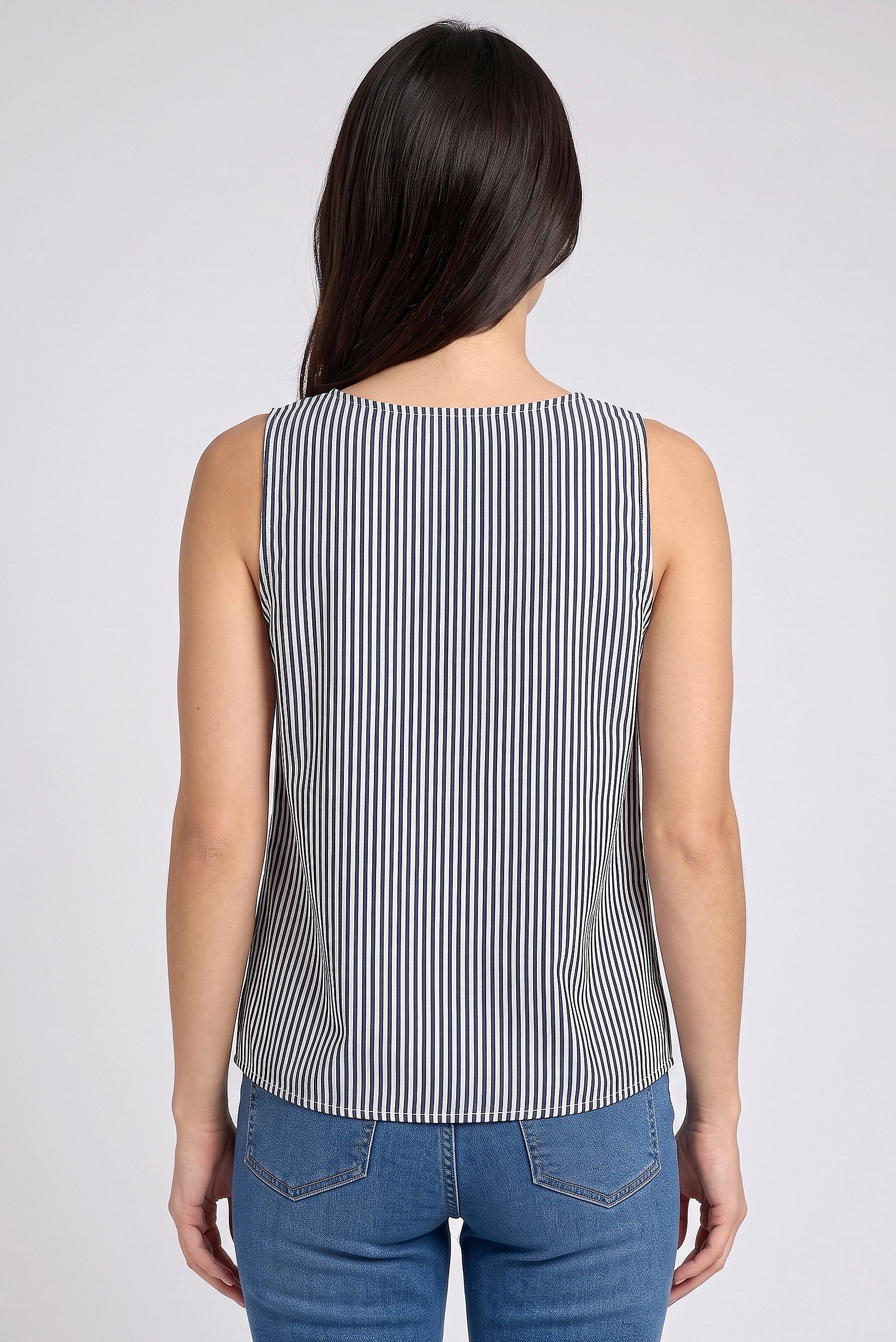 Women Crew Neck Sleeveless Stripe Tank Top, Multicolor