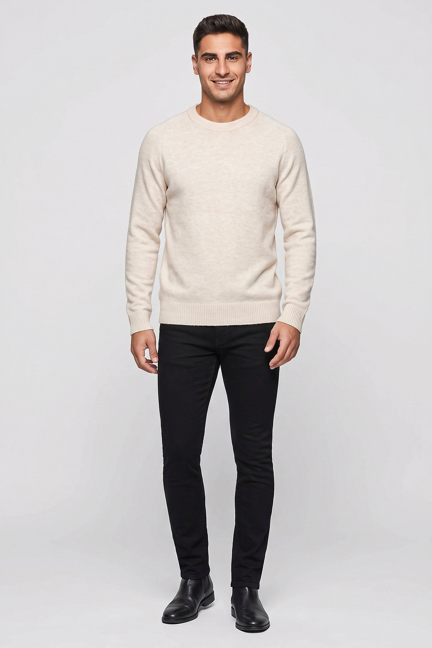 Selected Homme Men Crew Neck Textured Sweater, Beige