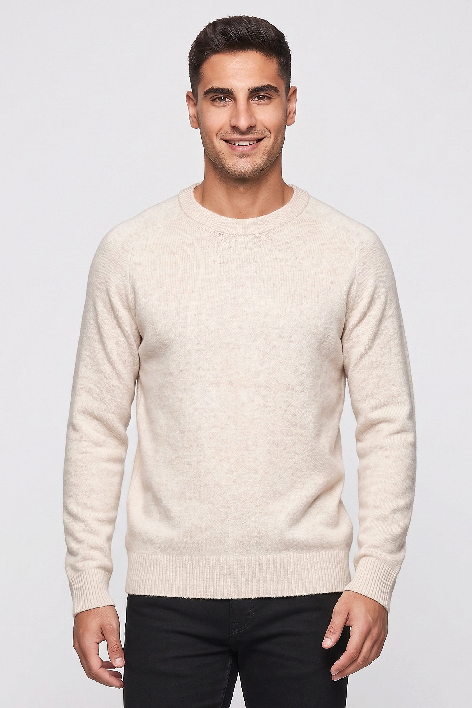 Selected Homme Men Crew Neck Textured Sweater, Beige