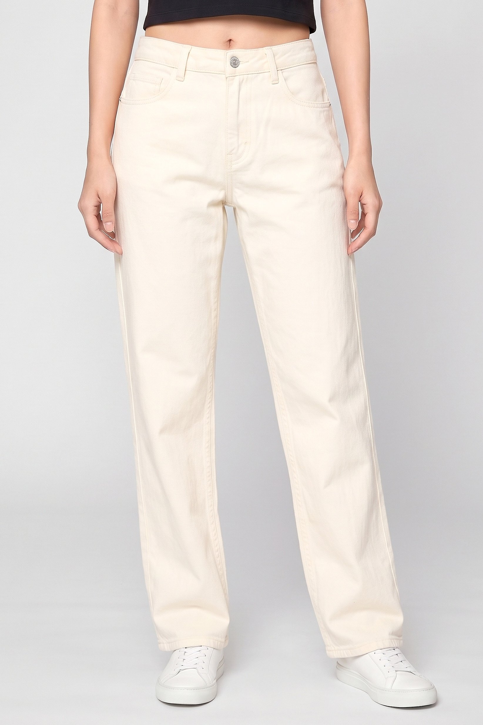 Women Regular Fit Solid Wide Leg Pants, Off White