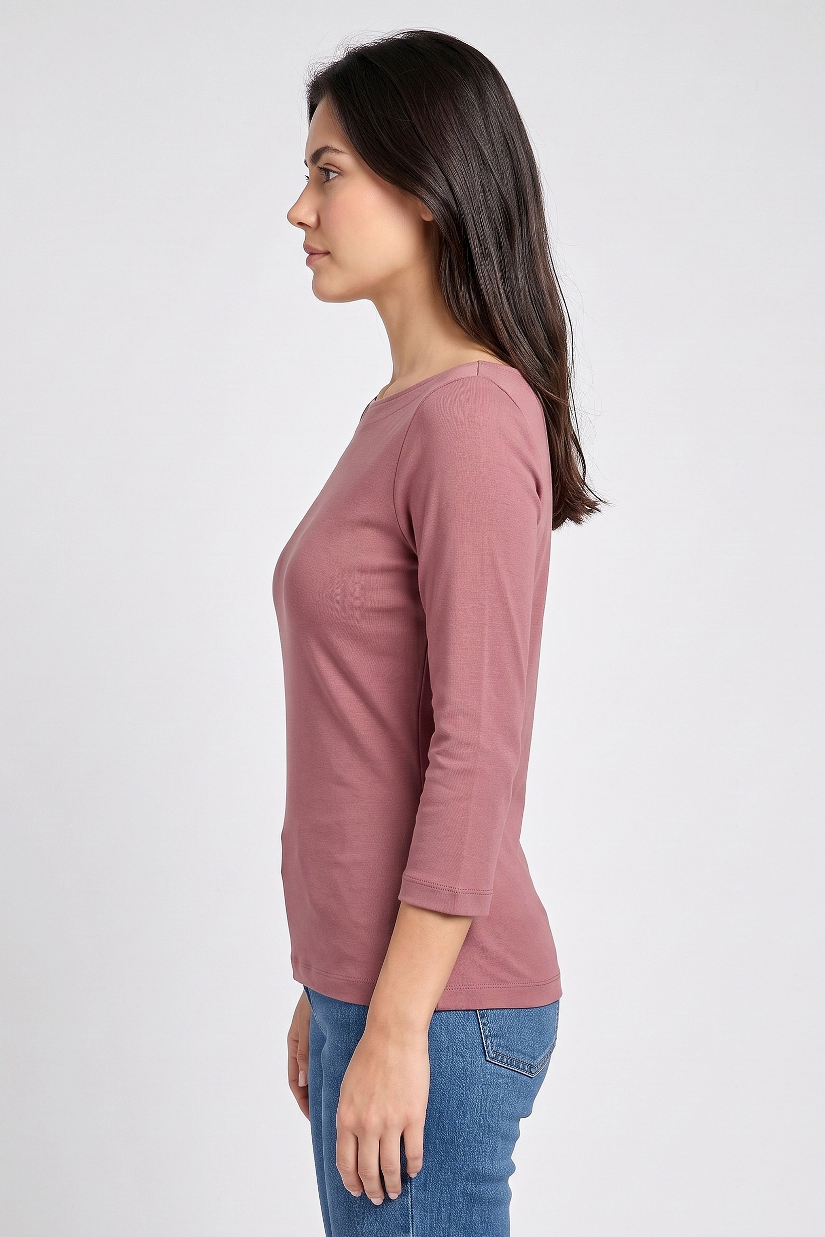 Women Boat Neck Long Sleeve Plain Top, Mauve
