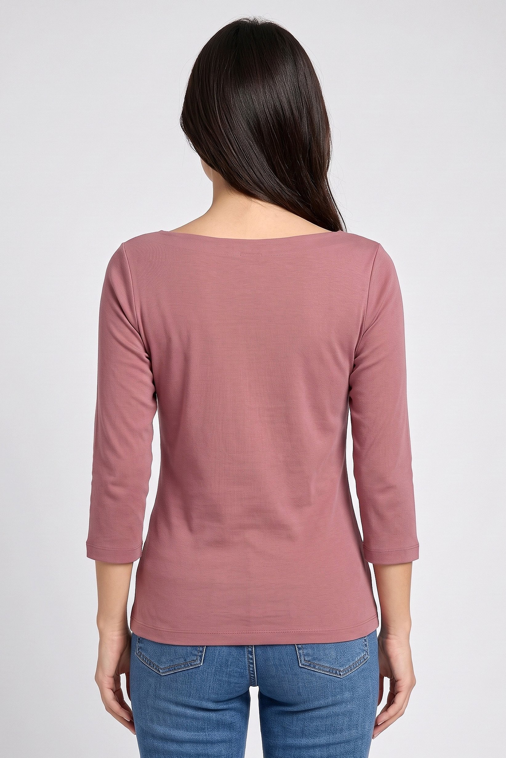 Women Boat Neck Long Sleeve Plain Top, Mauve